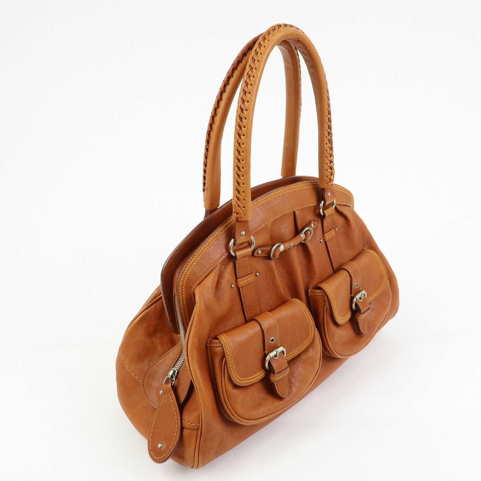 Christian Dior Leather Hand Bag Boston Bag Doctor's Bag Brown