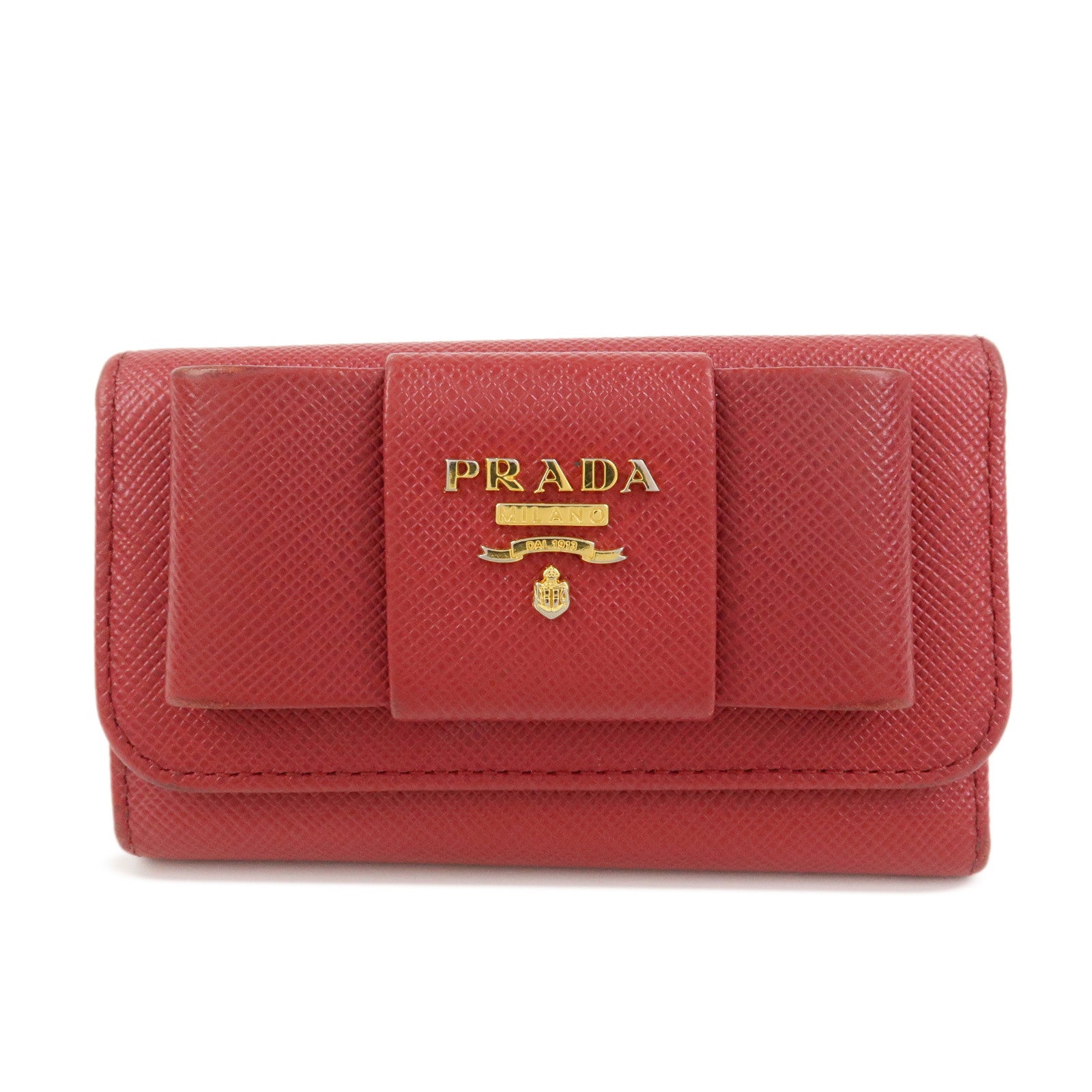 PRADA Logo Saffiano Leather Ribbon 6 Rings Key Case Red 1PG222