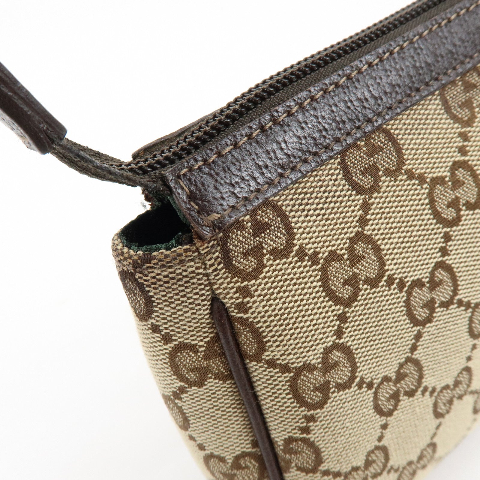 GUCCI Abbey GG Canvas Leather Pouch Hand Bag Beige Brown 145750