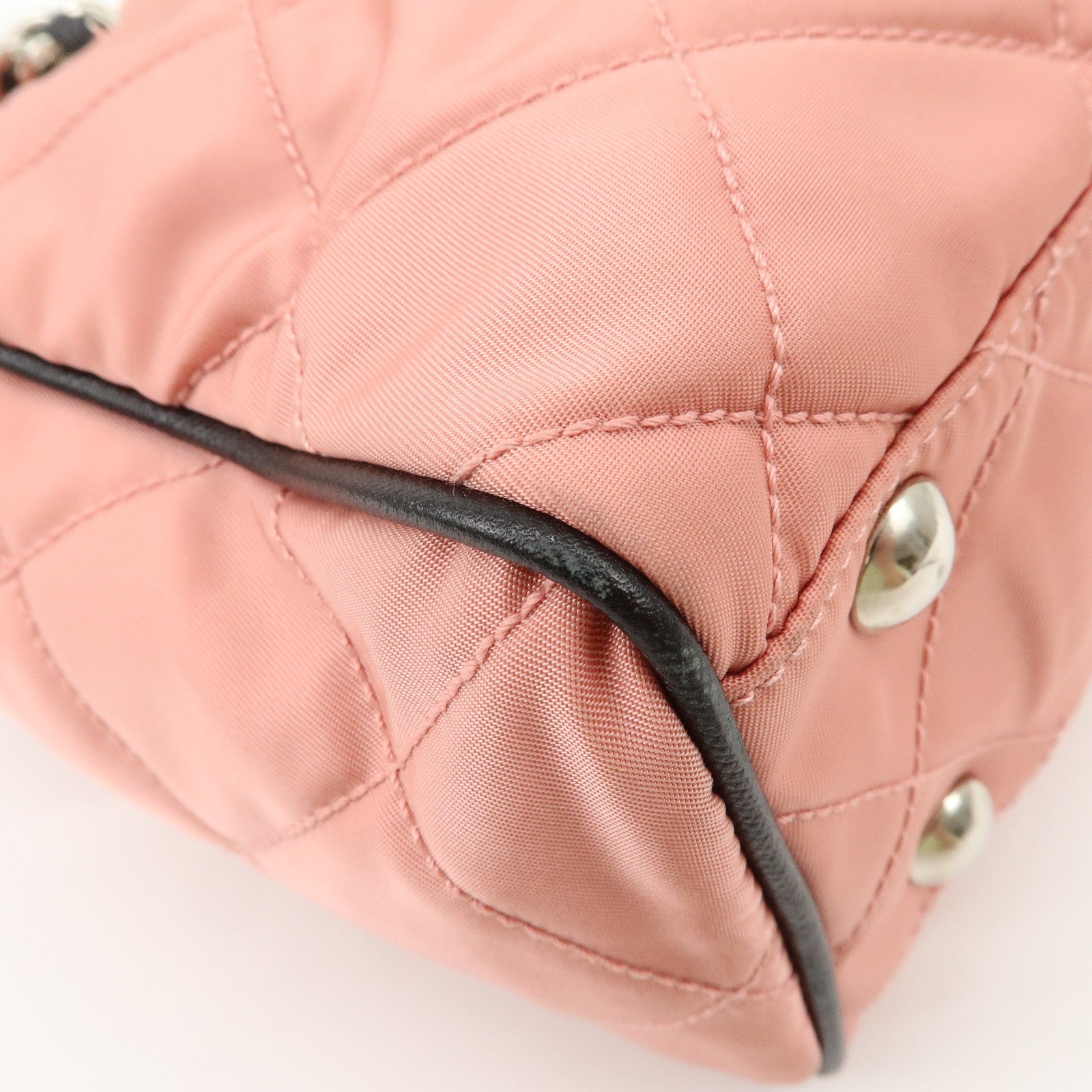 PRADA Triangle Logo Leather Nylon Shoulder Bag Tote Bag Pink BR2236 Used