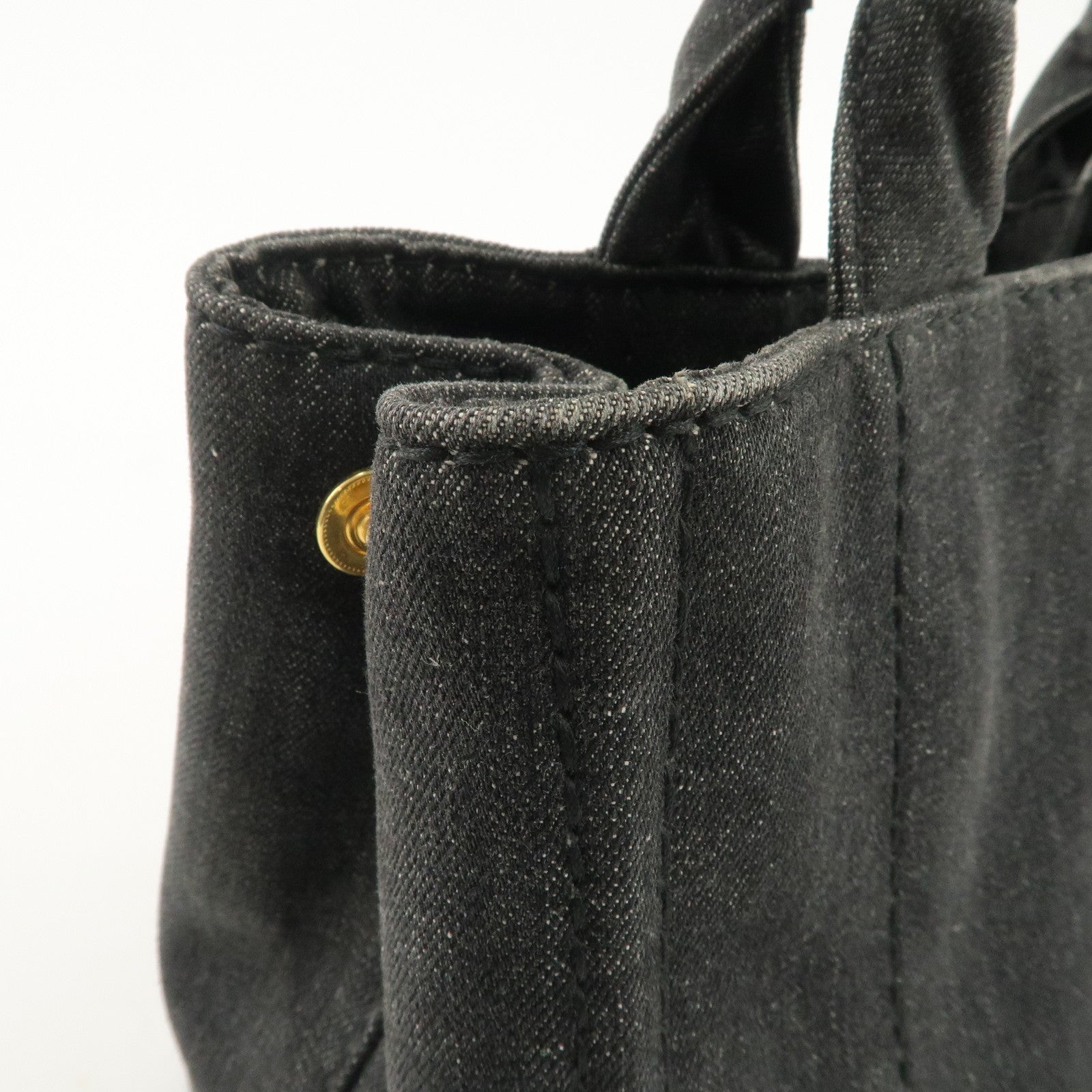 PRADA Logo Canapa Mini Denim 2Way Tote Bag Gray Gold HDW 1BG439 Used