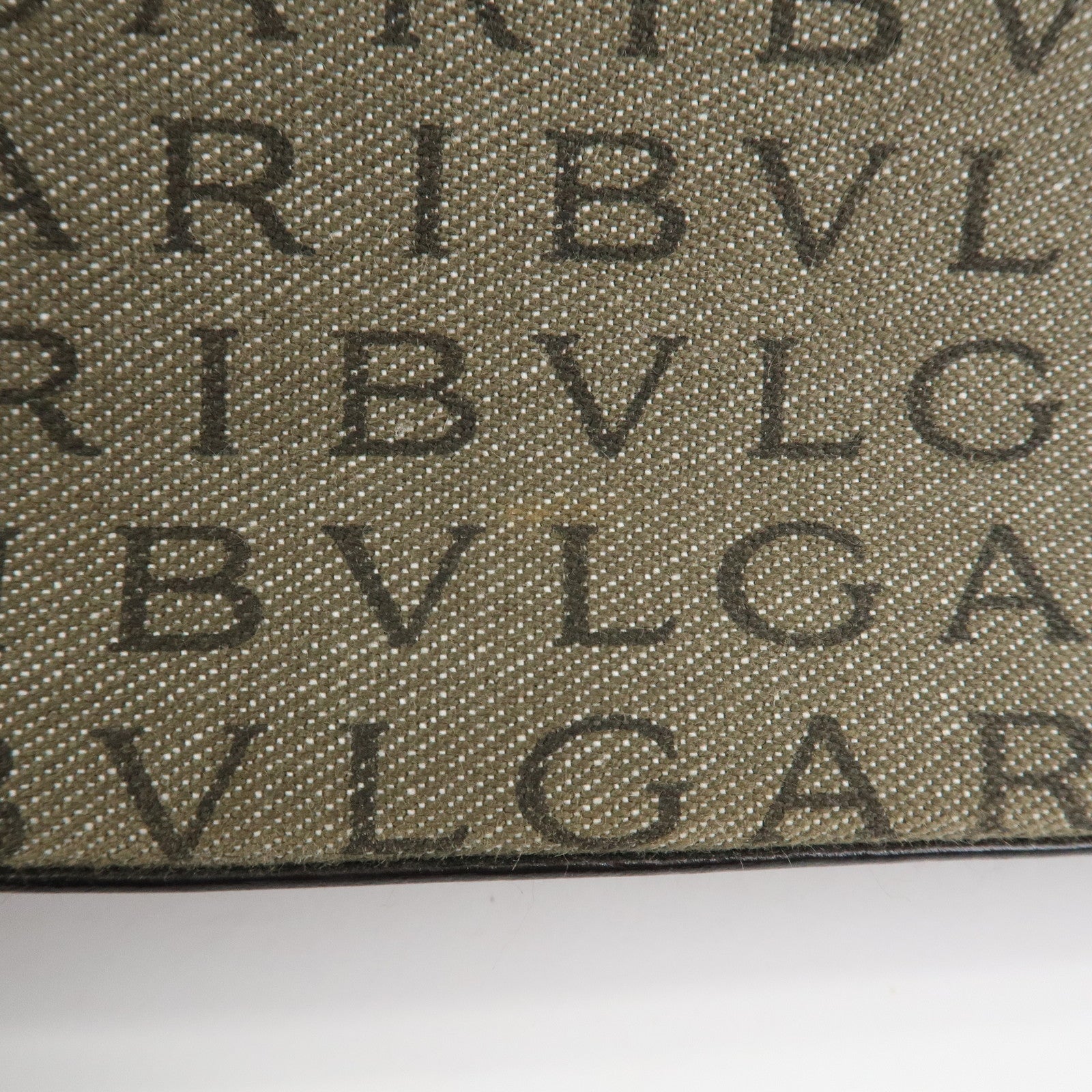 BVLGARI Logo Mania Canvas Leather Shoulder Bag khaki Dark Brown Used