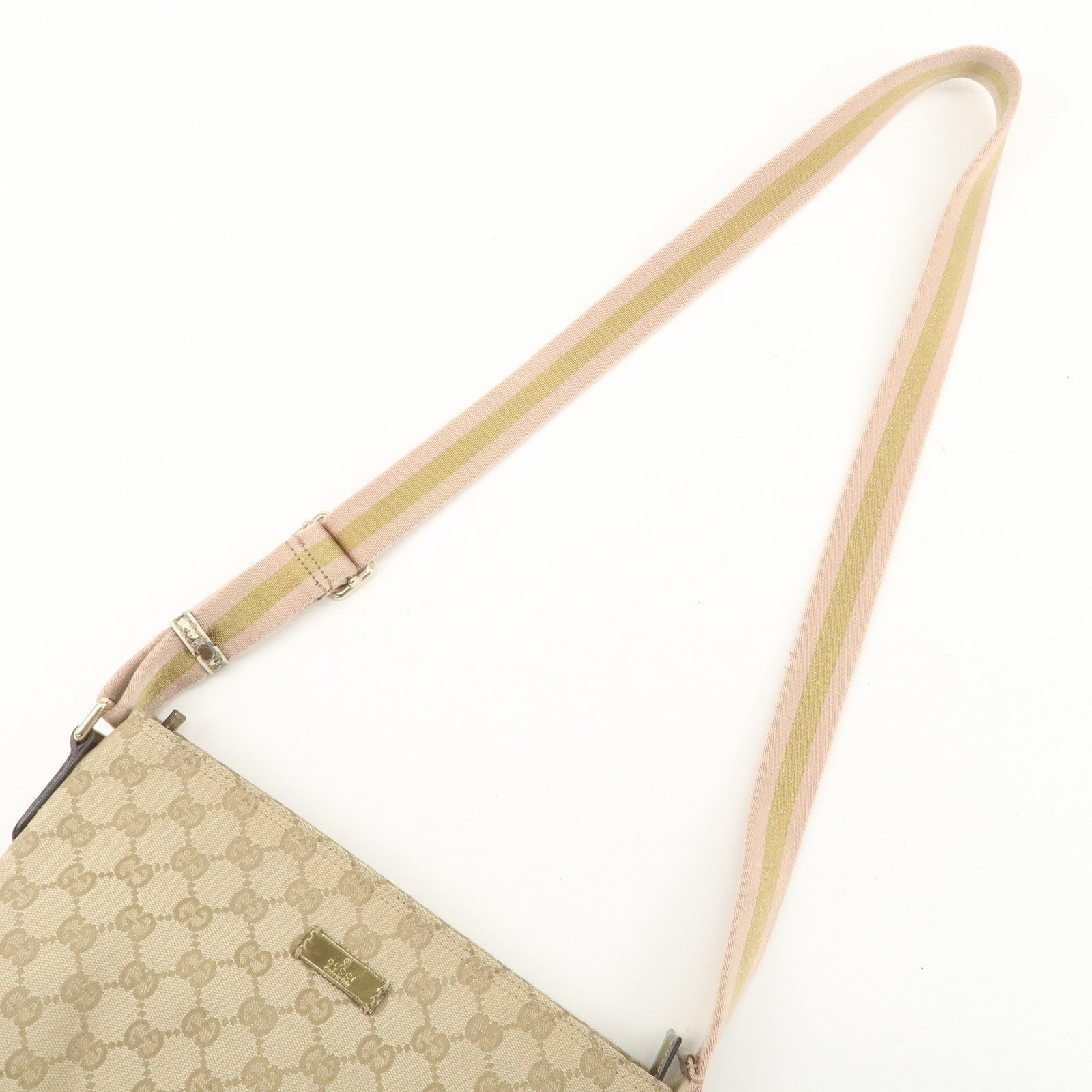 GUCCI Sherry GG Canvas Leather Shoulder Bag Pink Beige 189749 Used