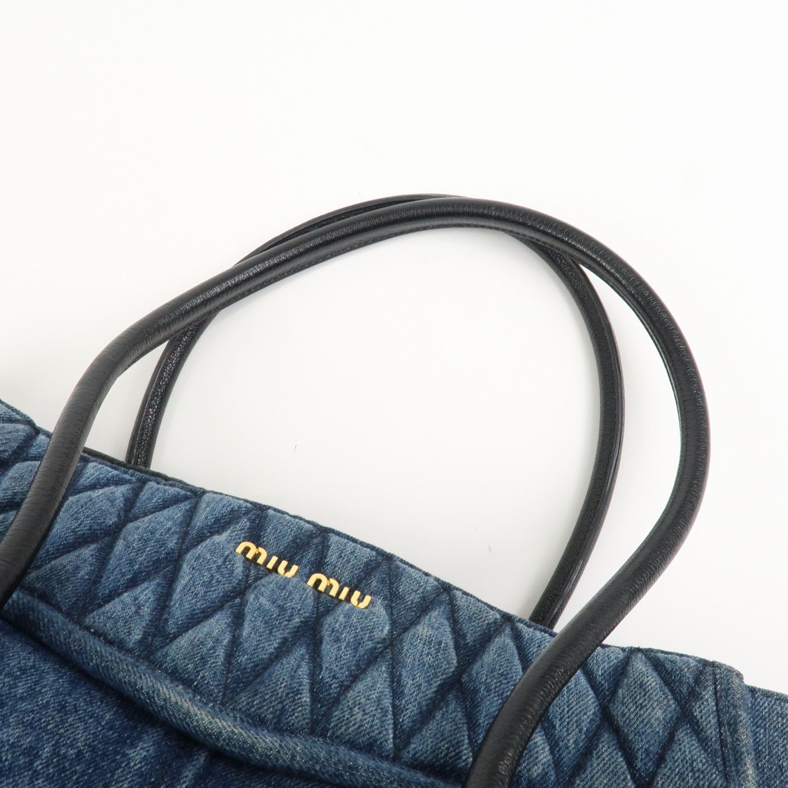MIU MIU Biker Denim Leather Tote Bag Hand Bag Navy RR1932