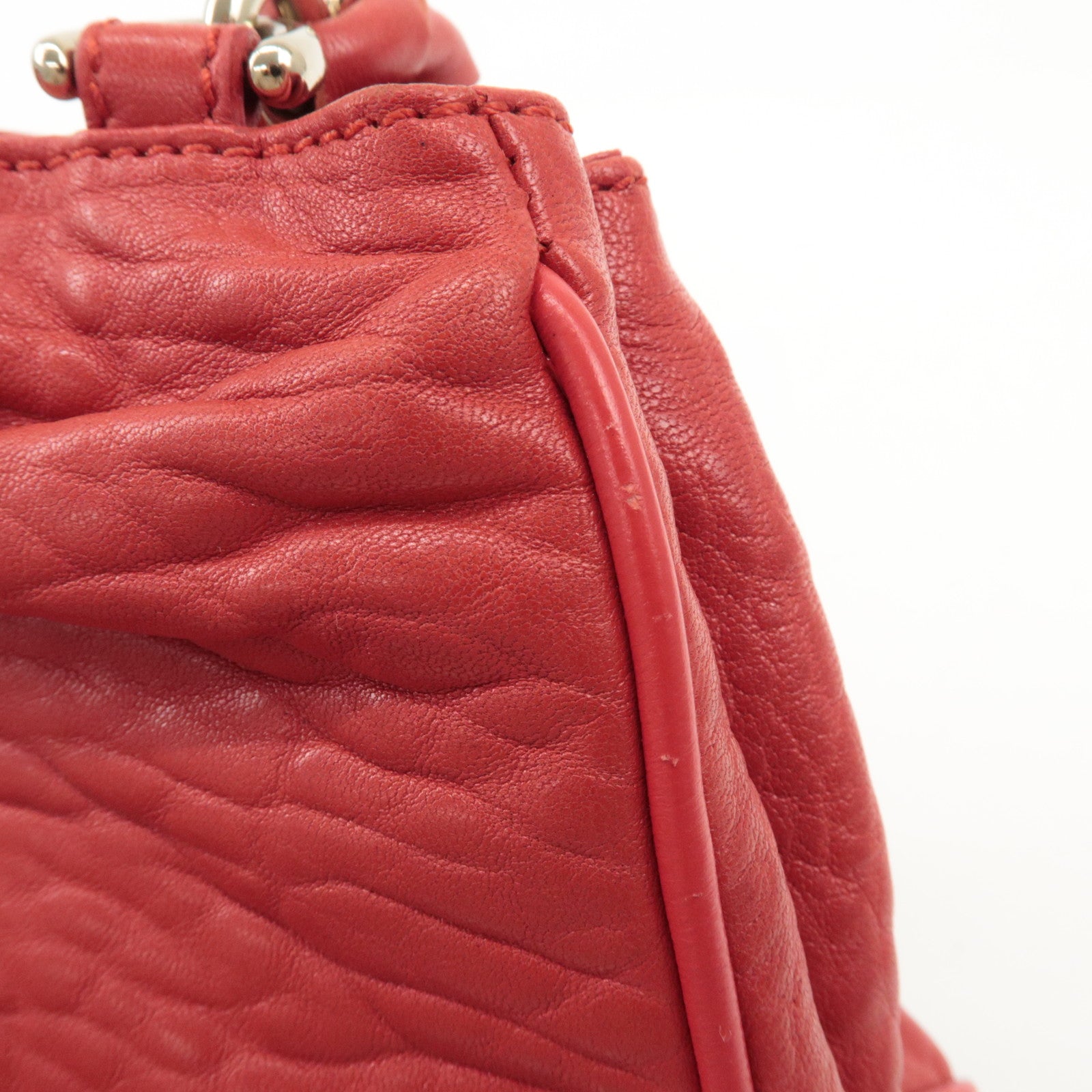 FENDI Leather Mia Chain Shoulder Bag Red Gold Hardware 8BR615 Used