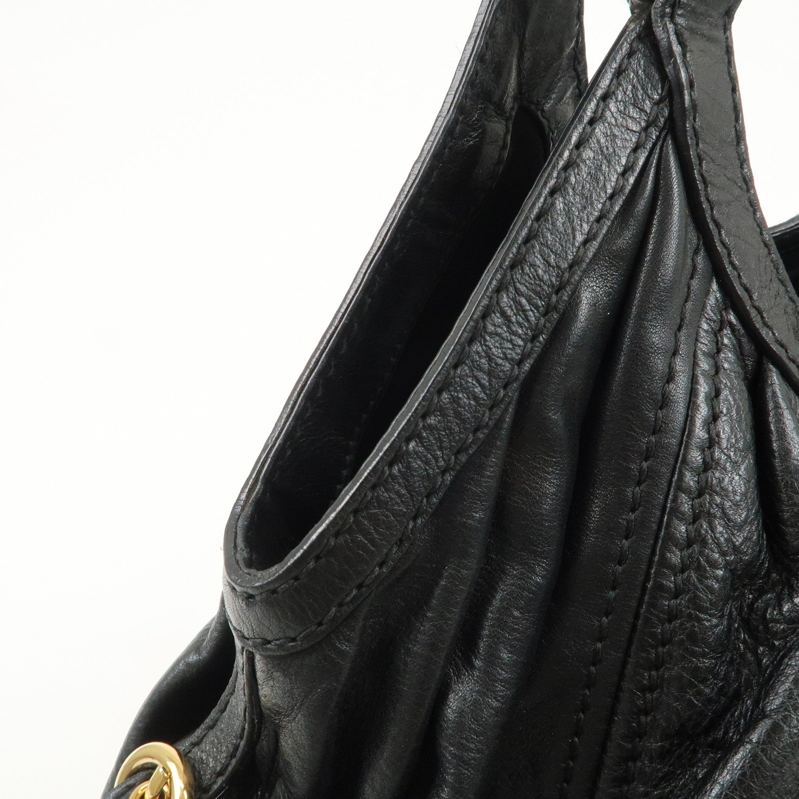 MIUMIU Logo Leather Shoulder Bag Tote Bag Black GOLD HDW Used