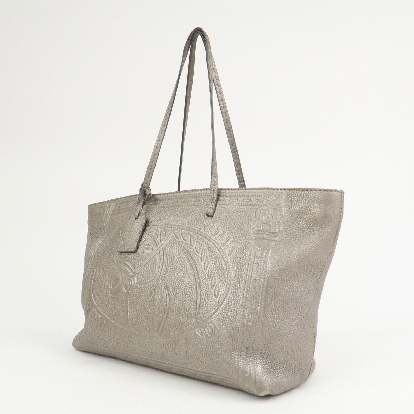 FENDI Seleria Logo Leather Tote Bag Shoulder Bag Gray 8BH185