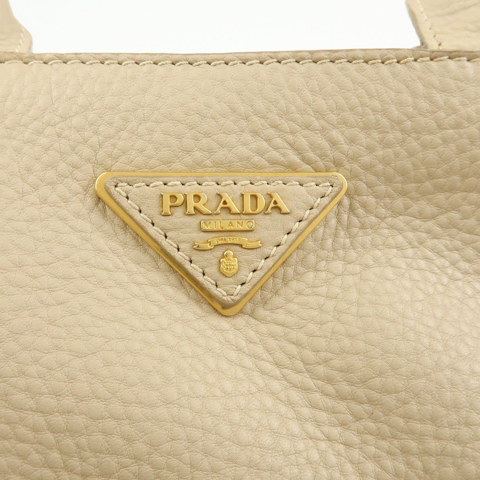 PRADA Triangle Logo Canapa Vittello Daino Leather Hand Bag Beige