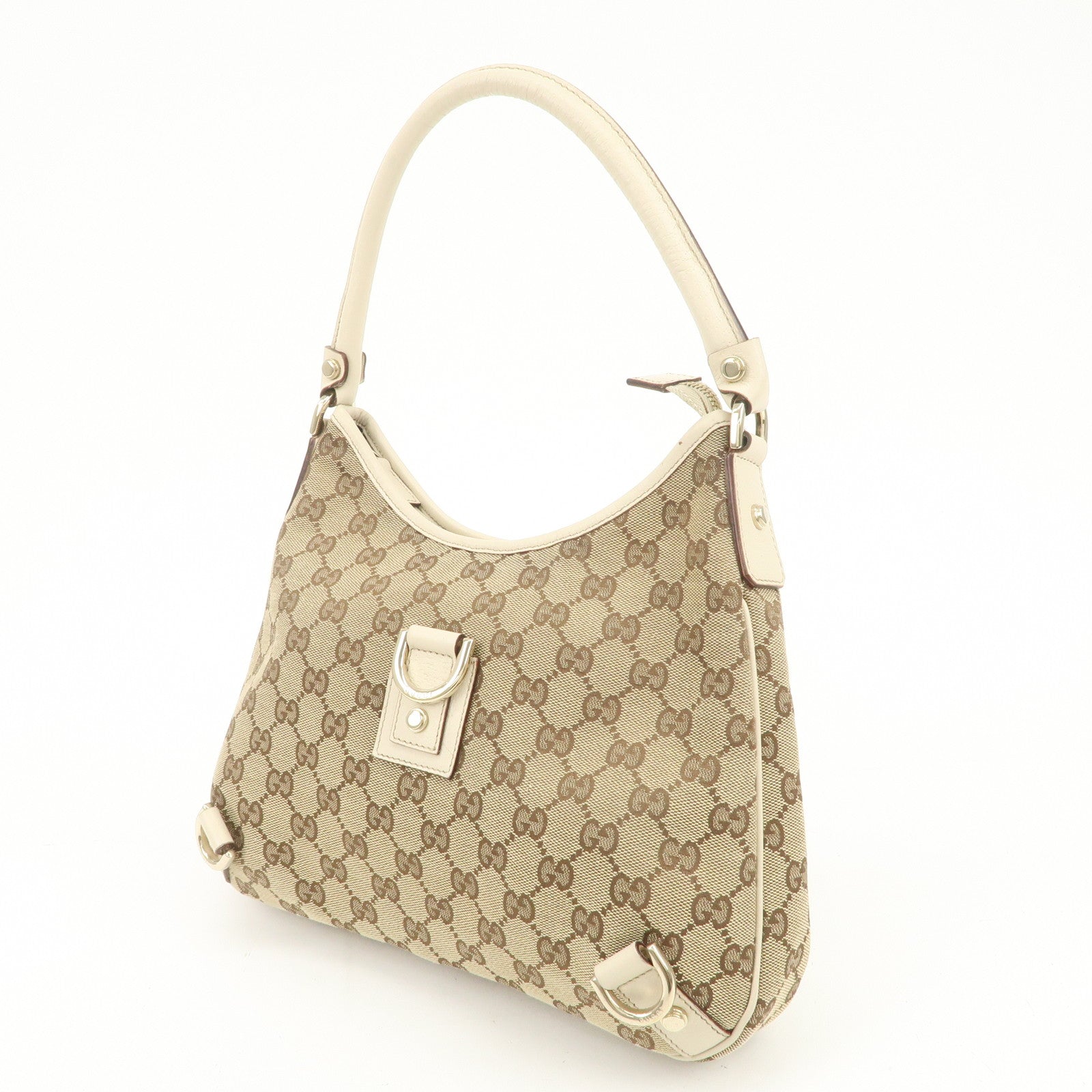 GUCCI Abbey GG Canvas Leather Shoulder Bag Beige Ivory 130738