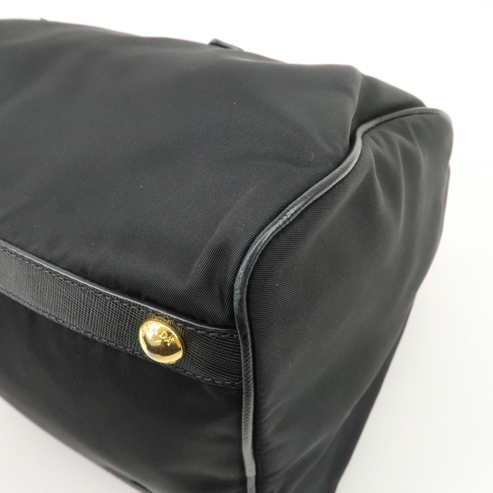 PPRADA Logo Nylon Leather Boston Bag Hand Bag Black Gold HDW Used