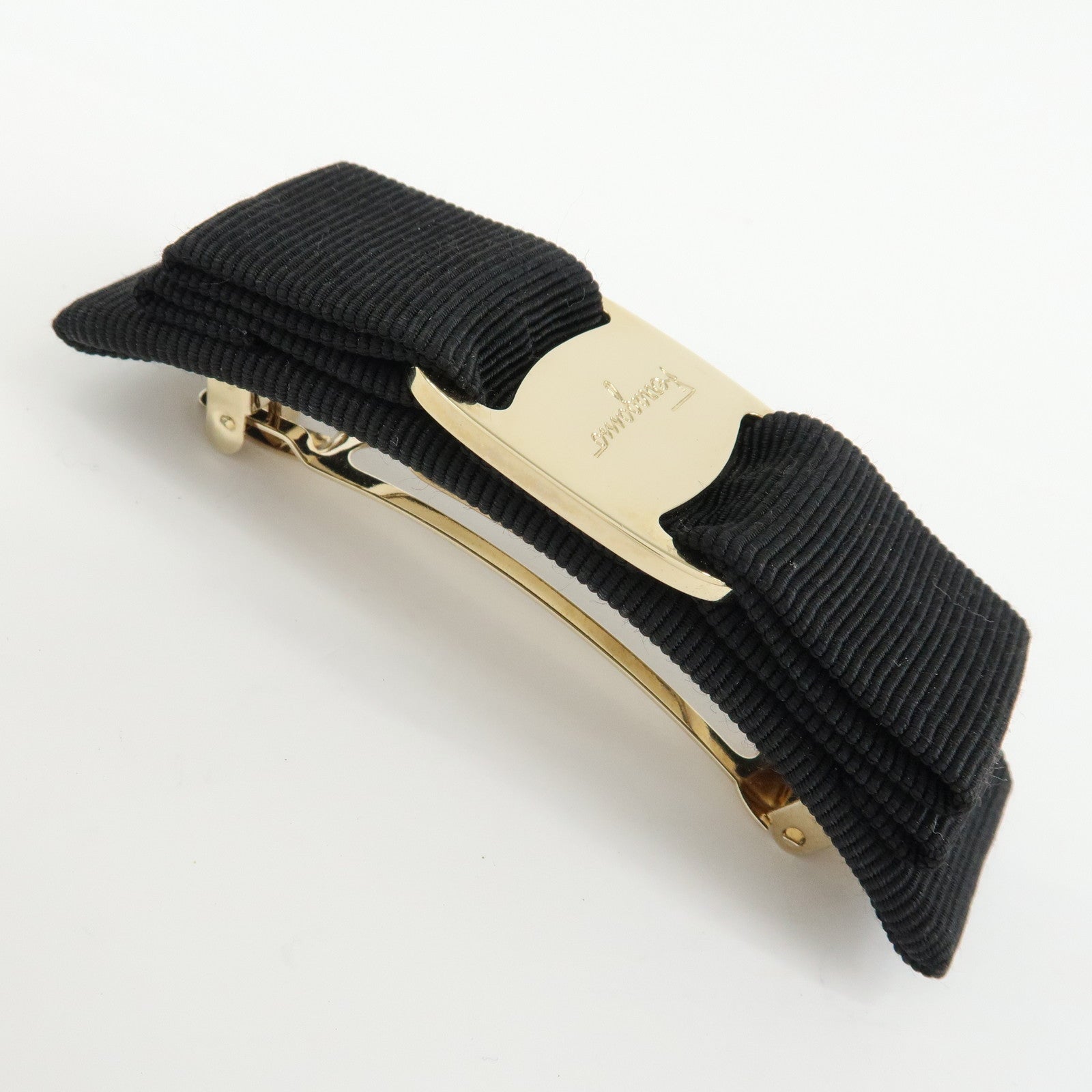 Ferragamo Set of 2 Vara Ribbon Metal Canvas Hair Clip Scarf Ring