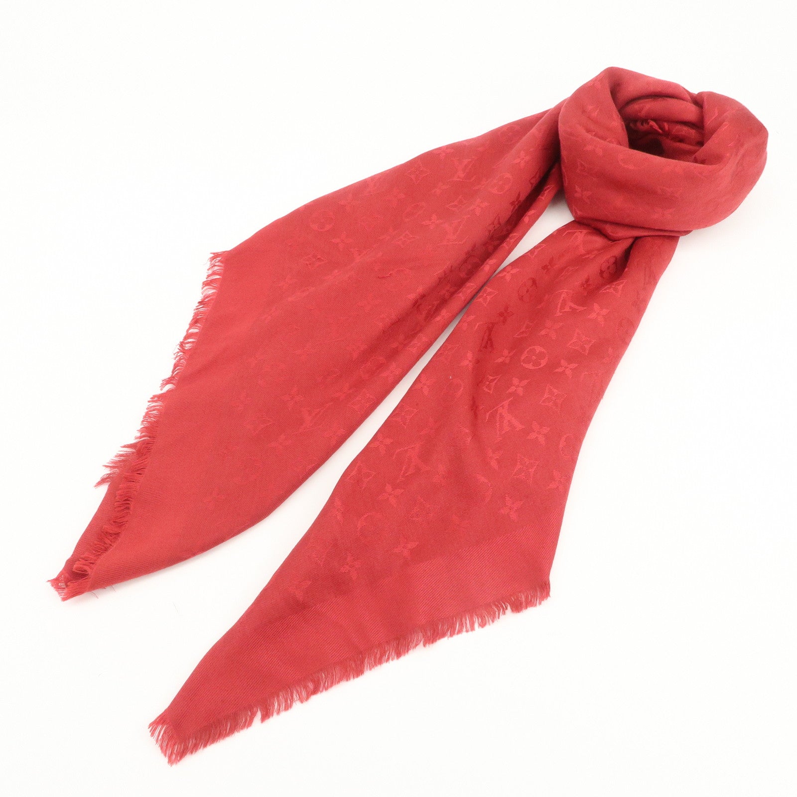 Louis Vuitton Monogram Silk Wool Large Scarf Shawl Red M72237