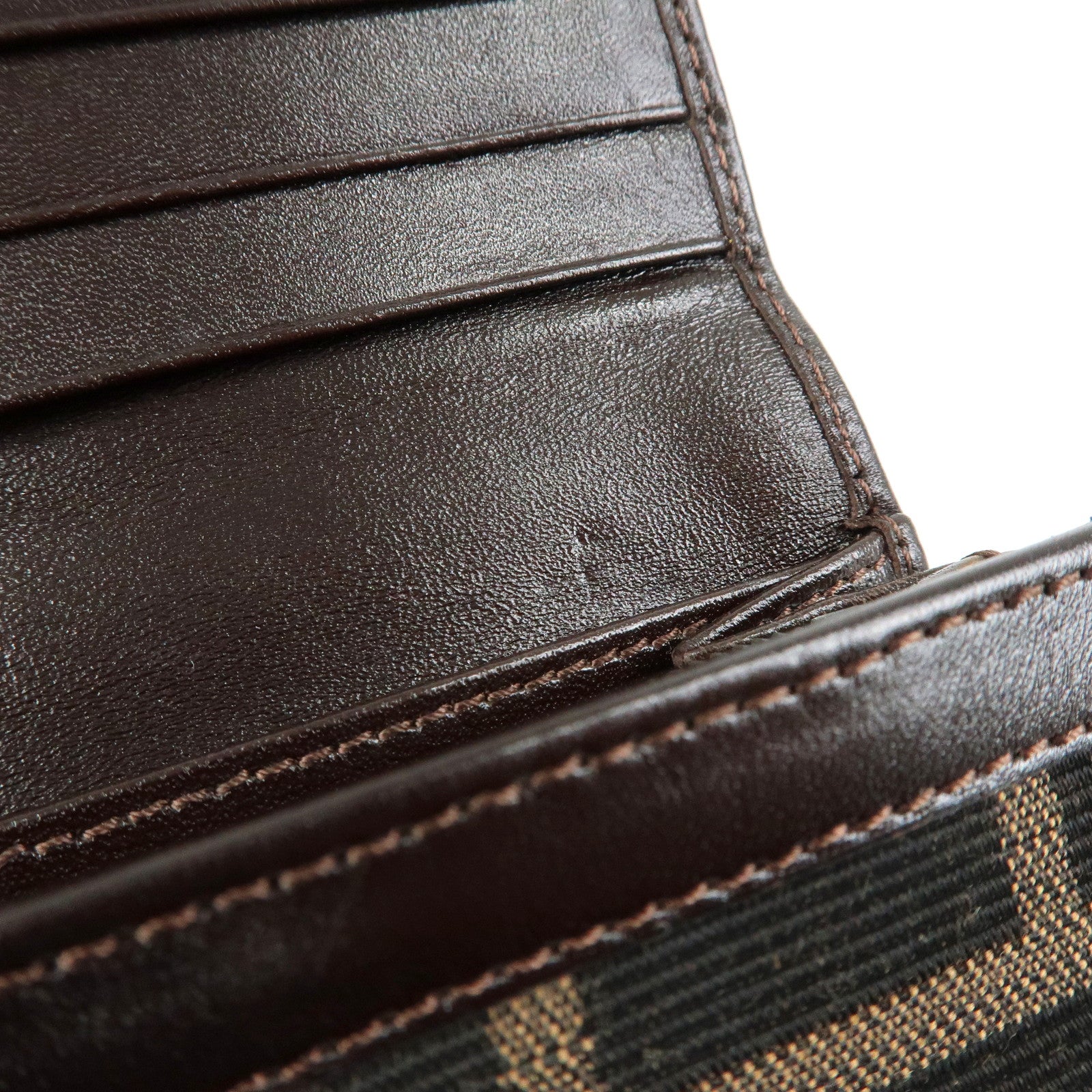FENDI Zucca Canvas Leather Bi-fold Long Wallet Brown 30851
