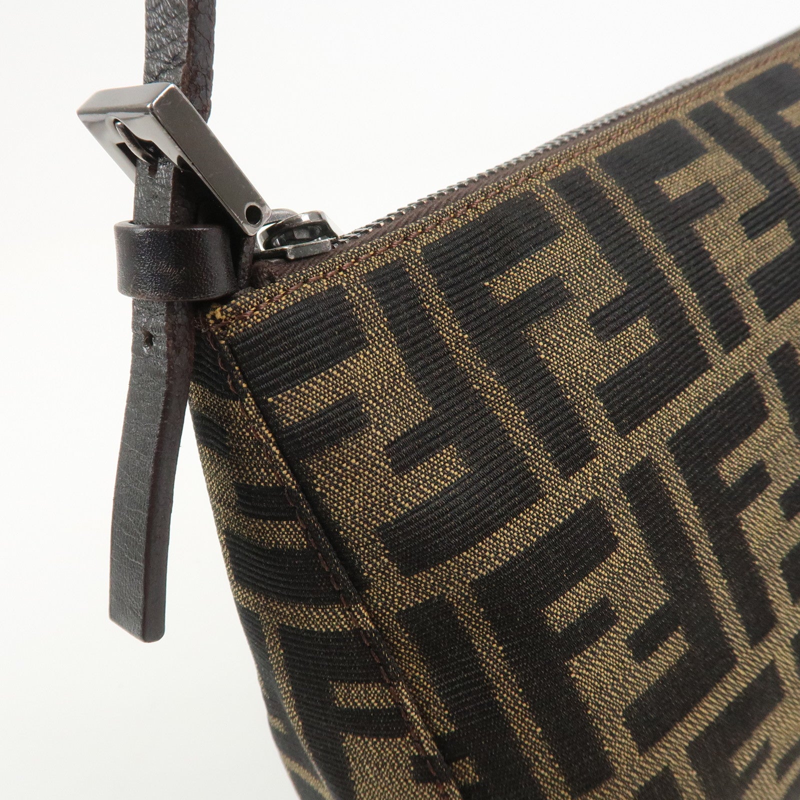 FENDI Zucca Canvas Leather Hand Bag Shoulder Bag Brown 8BR156