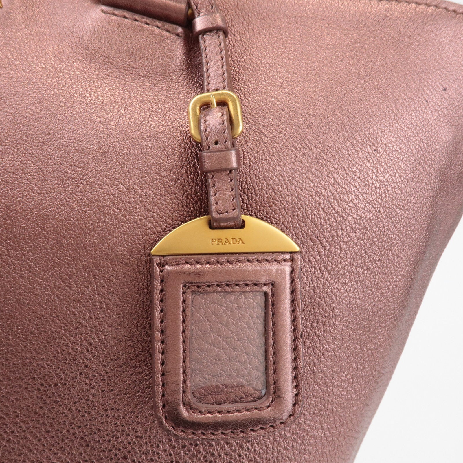 PRADA Leather 2Way Tote Bag Shoulder Bag Metallic Pink BN1713 Used