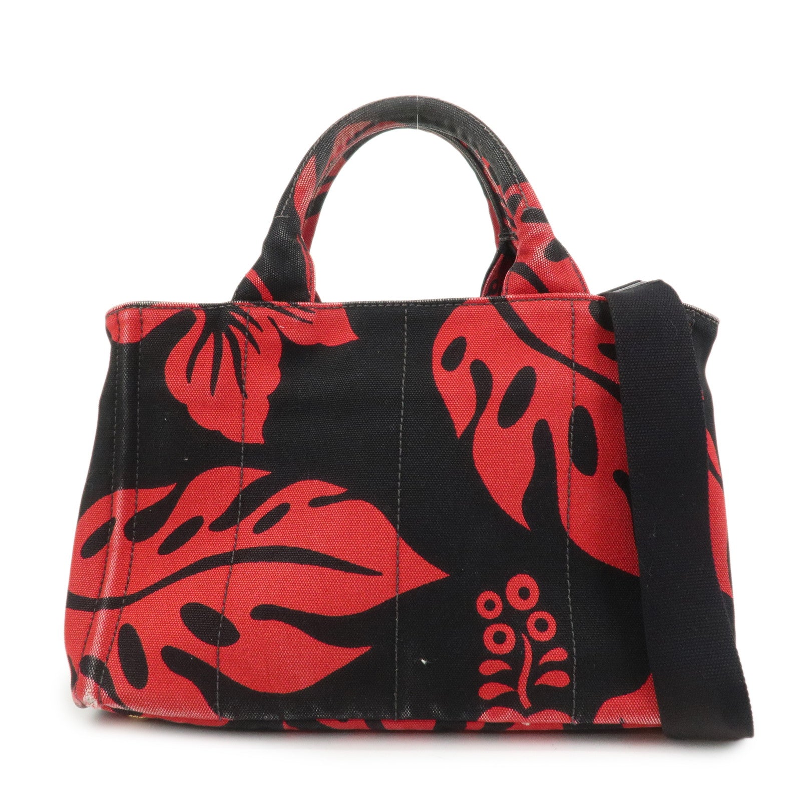 PRADA Canapa Mini 2Way Bag Tote Bag Black Red BN2439G