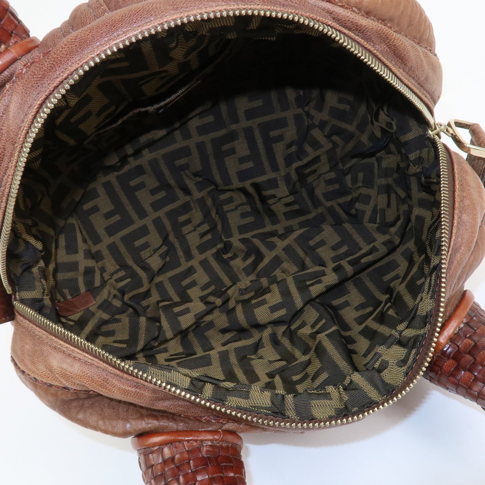 FENDI Logo Leather Mini Spy Bag Hand Bag Brown 8BL078