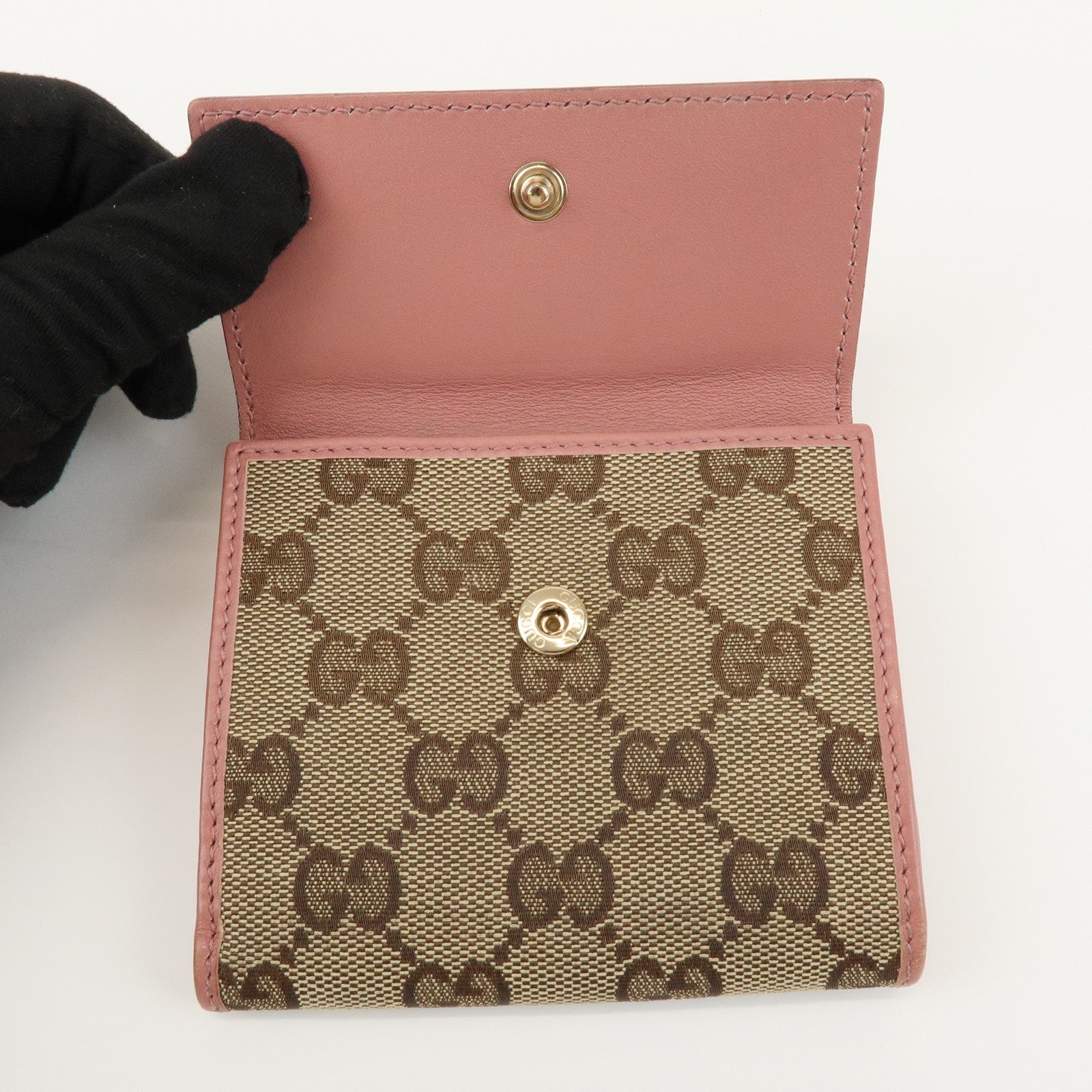 GUCCI Lovely Heart GG Monogram Canvas Leather Compact Wallet 203548