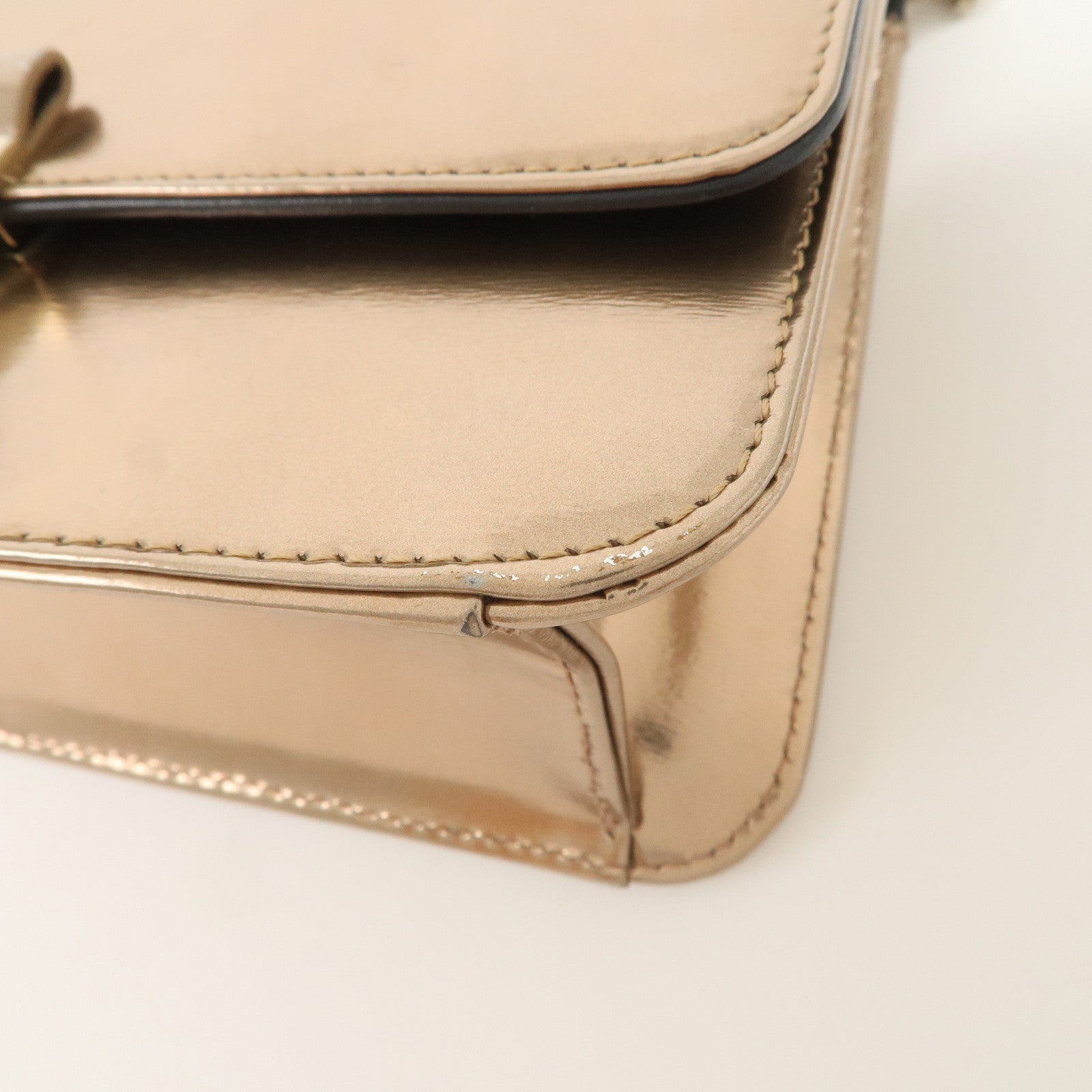 Christian Dior Patent Leather Chain Shoulder Bag Metallic Pink Used