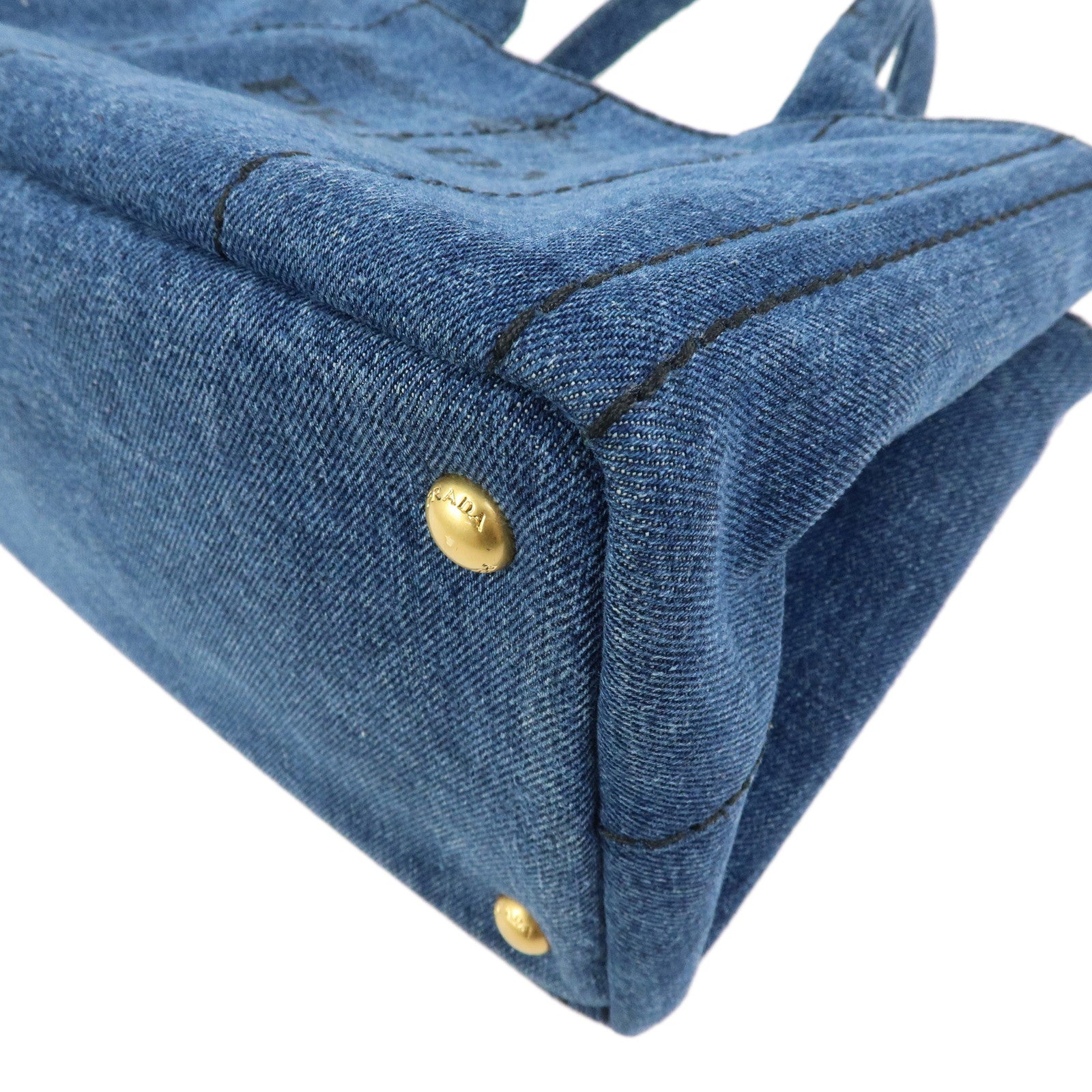PRADA Canapa Mini Triangle Logo Denim 2Way Hand Bag Blue 1BG439