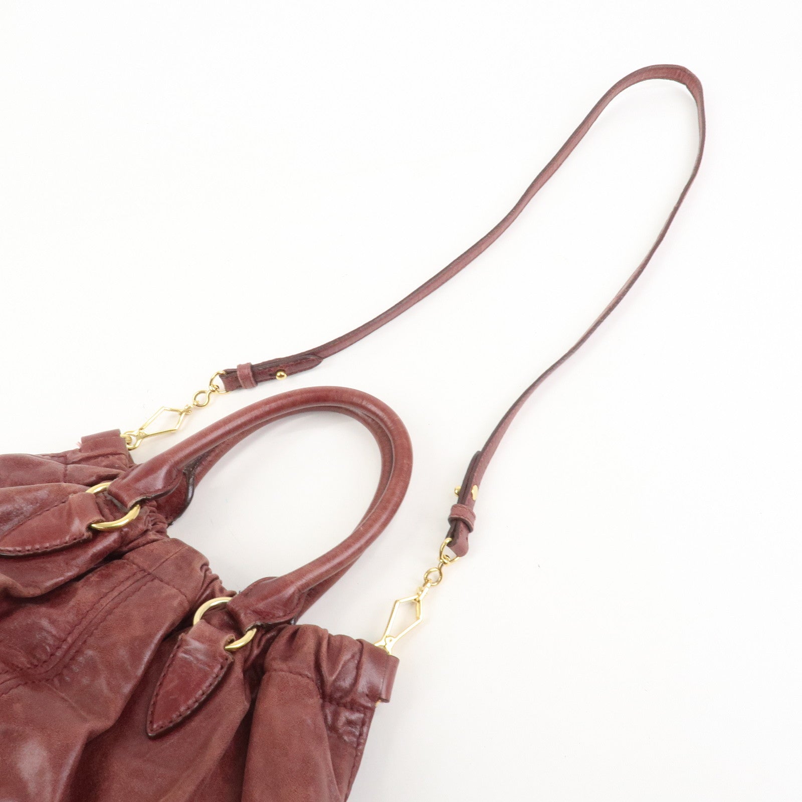 MIU MIU Logo Leather 2Way Bag Hand Bag Shoulder Bag Bordeaux