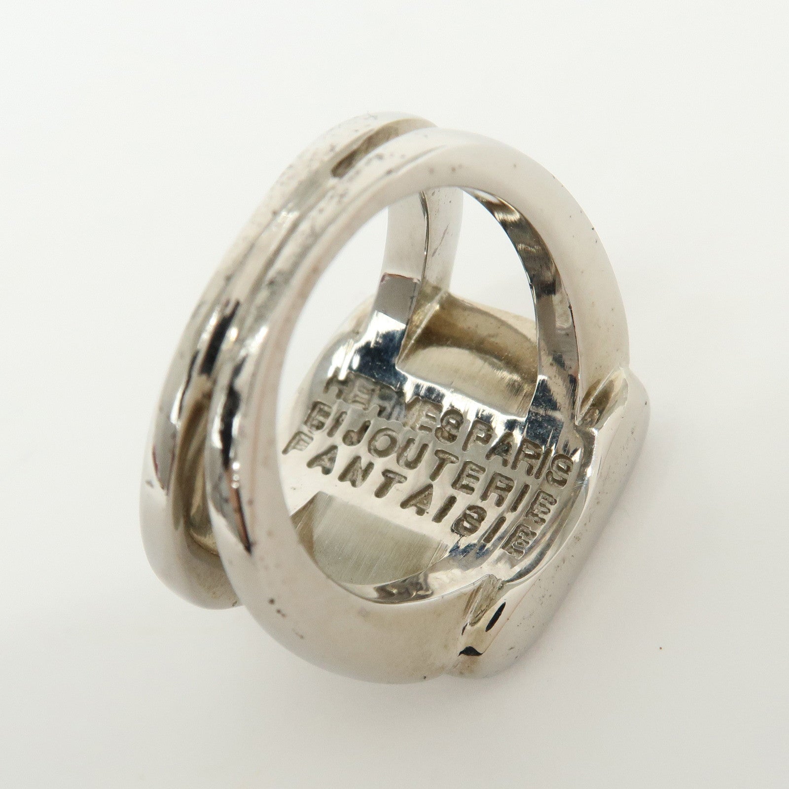 HERMES Sellier Corozo Metal Shell Ring Silver US5.5 EU51