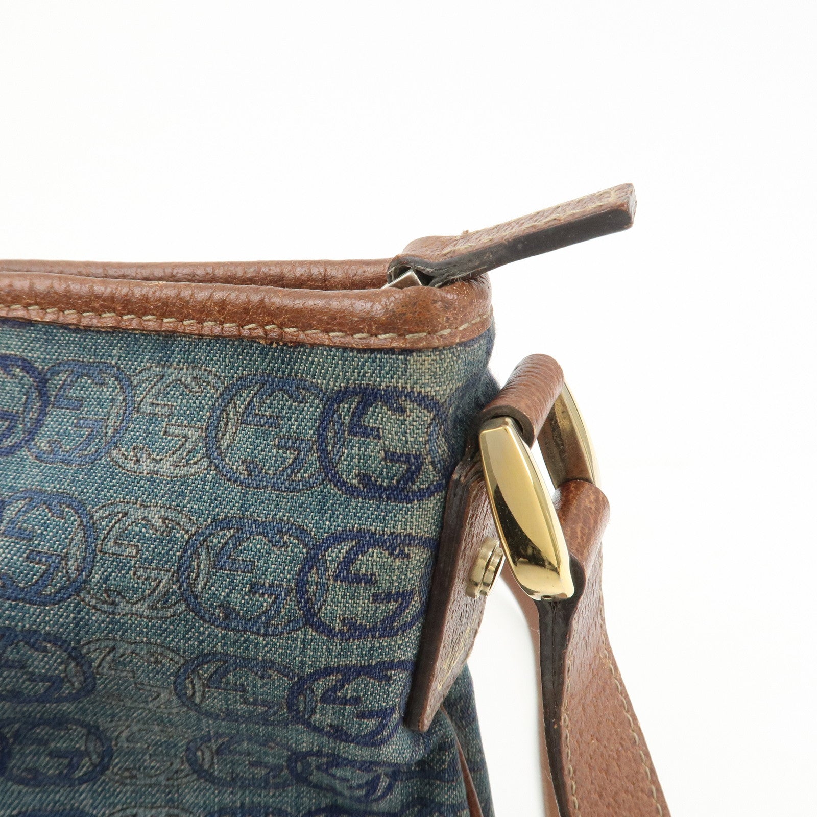 GUCCI Abbey GG Denim Shoulder Bag Crossbody Bag Brown Blue 131326