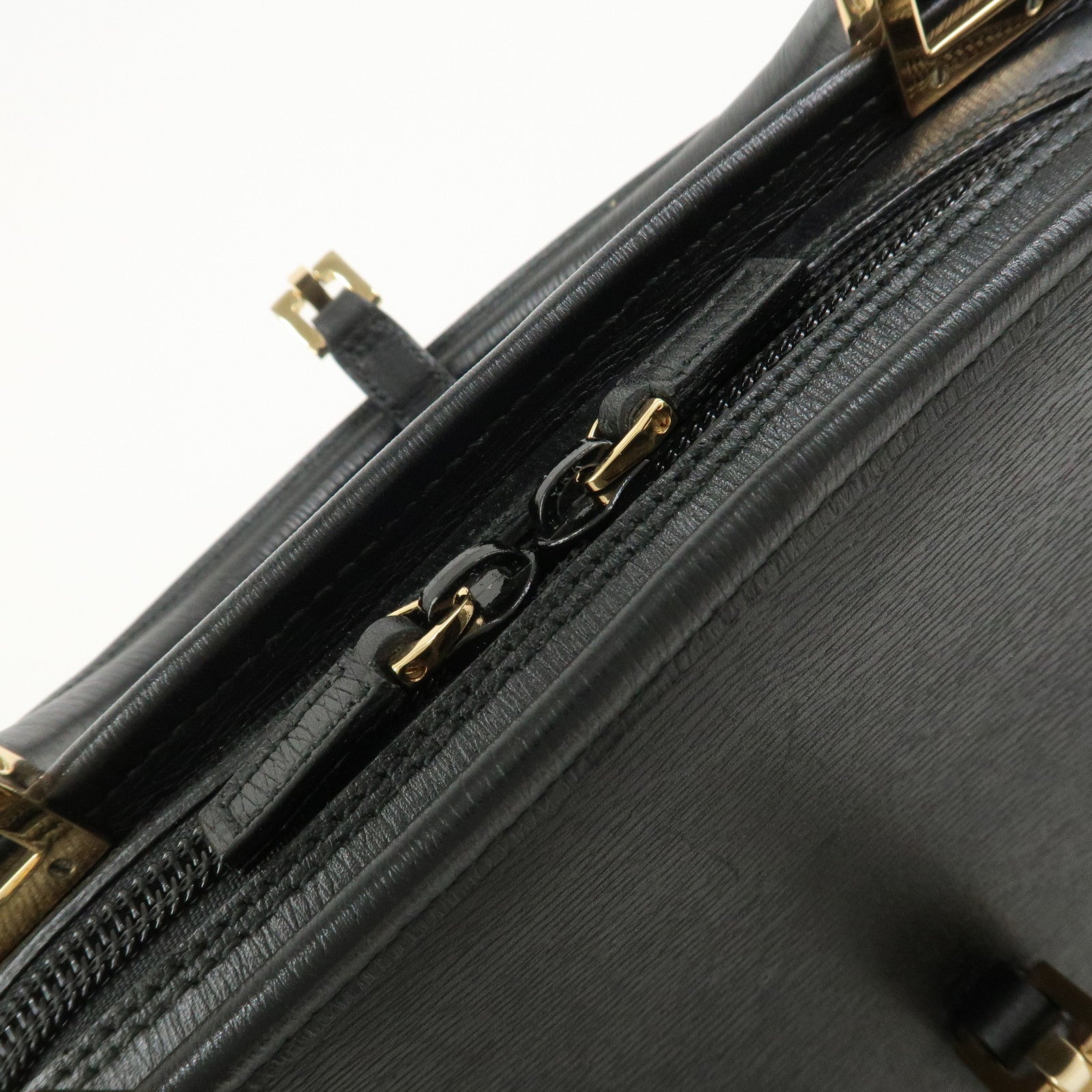 GUCCI Jackie Leather Hand Bag Tote Bag Black Gold 002.1071