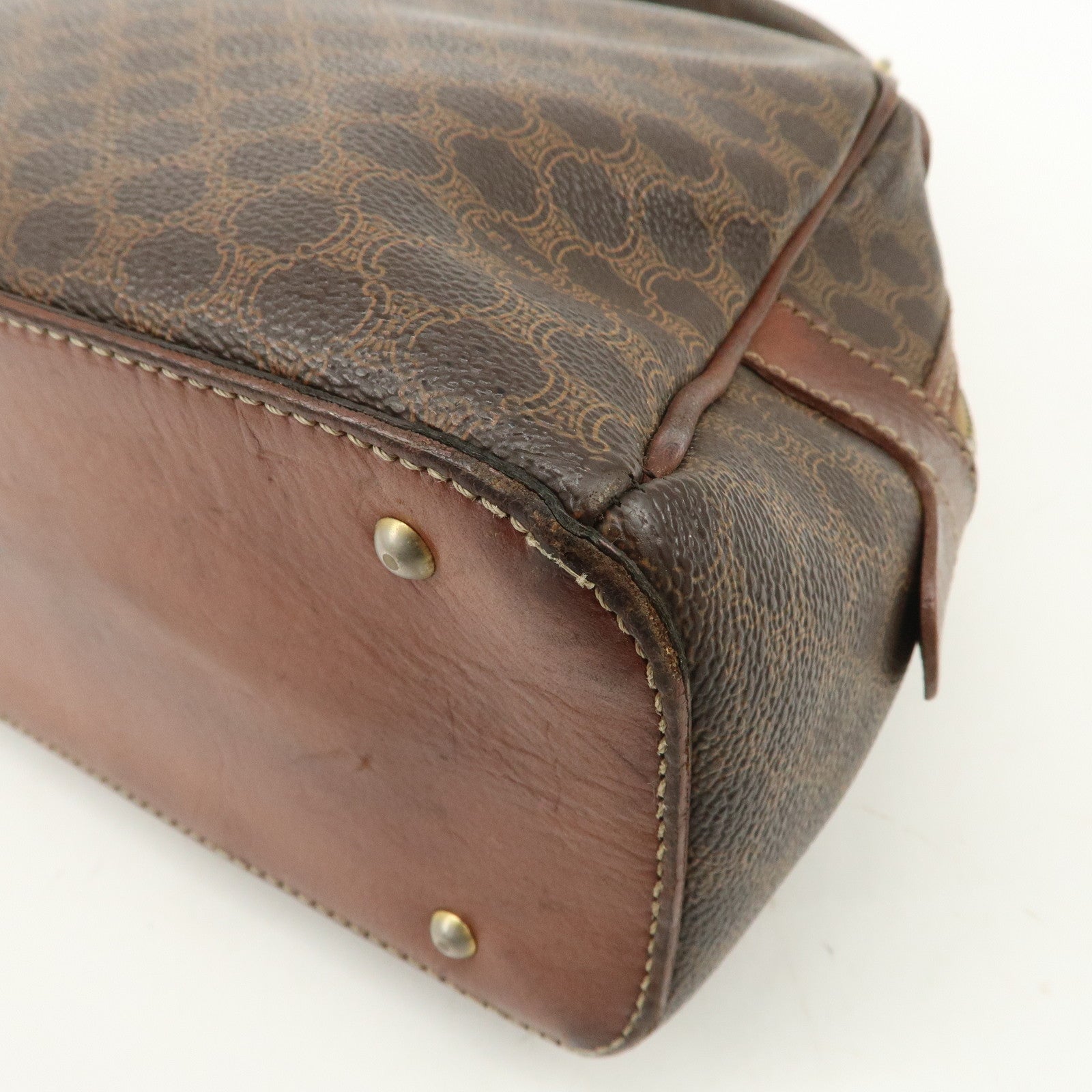 CELINE Macadam PVC Leather Hand Bag Brown Gold HDW