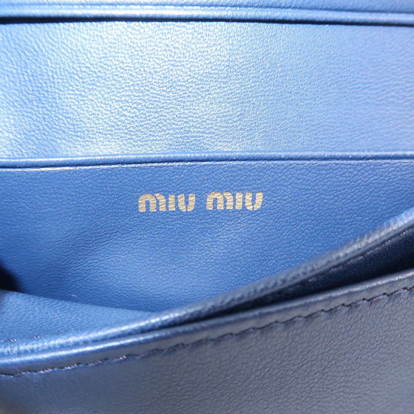 MIU MIU Matelasse Leather Keyring Card Case Card Holder Blue 5MC407