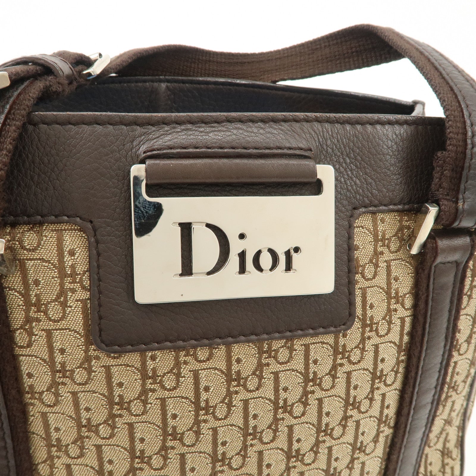 Christian Dior Trotter Leather Canvas Hand Bag Brown Used
