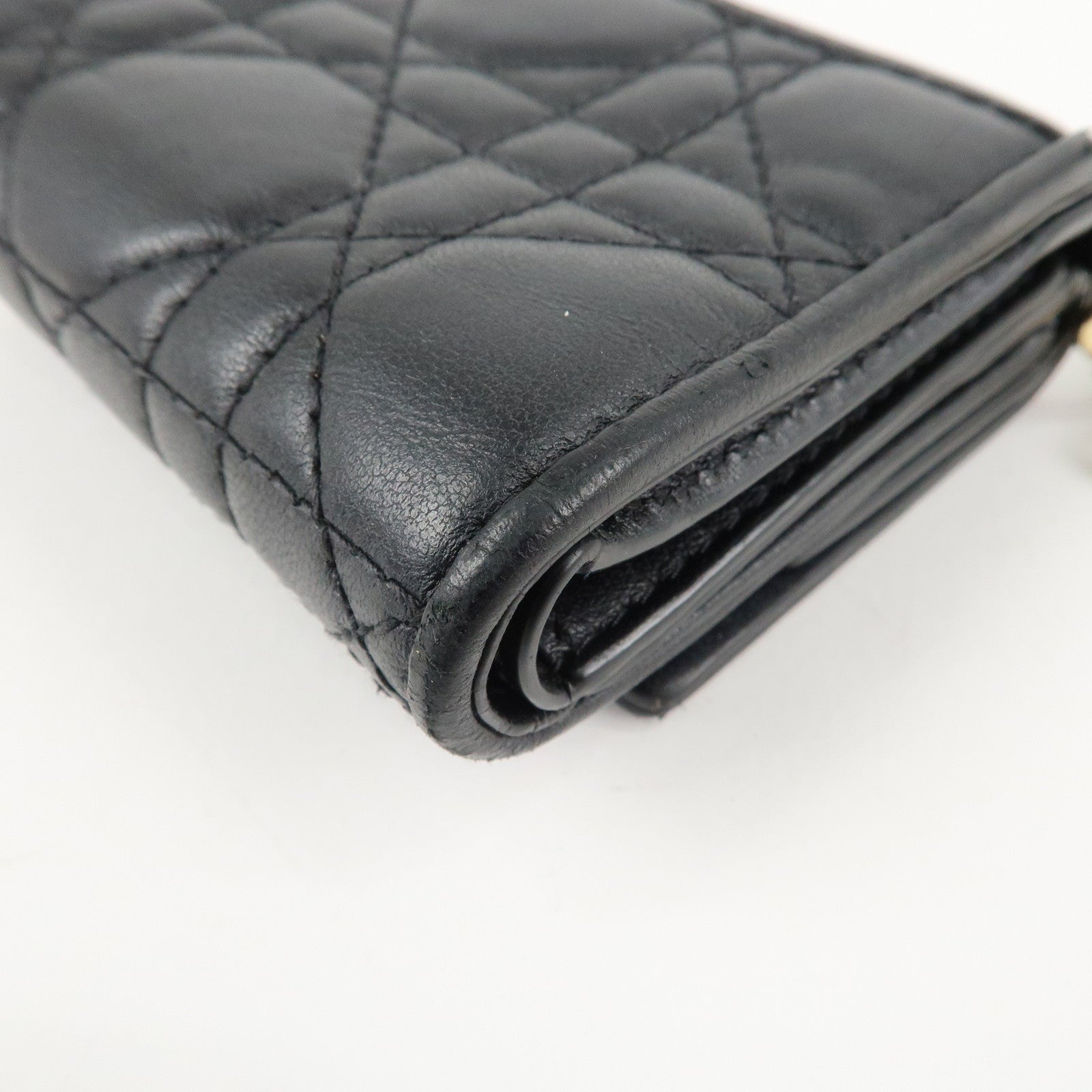 Christian Dior Cannage Leather Tri-fold Wallet Black Used