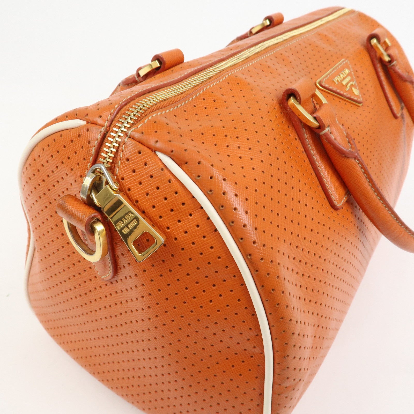 PRADA Saffiano Leather 2Way Bag Hand Bag Shoulder Bag Orange
