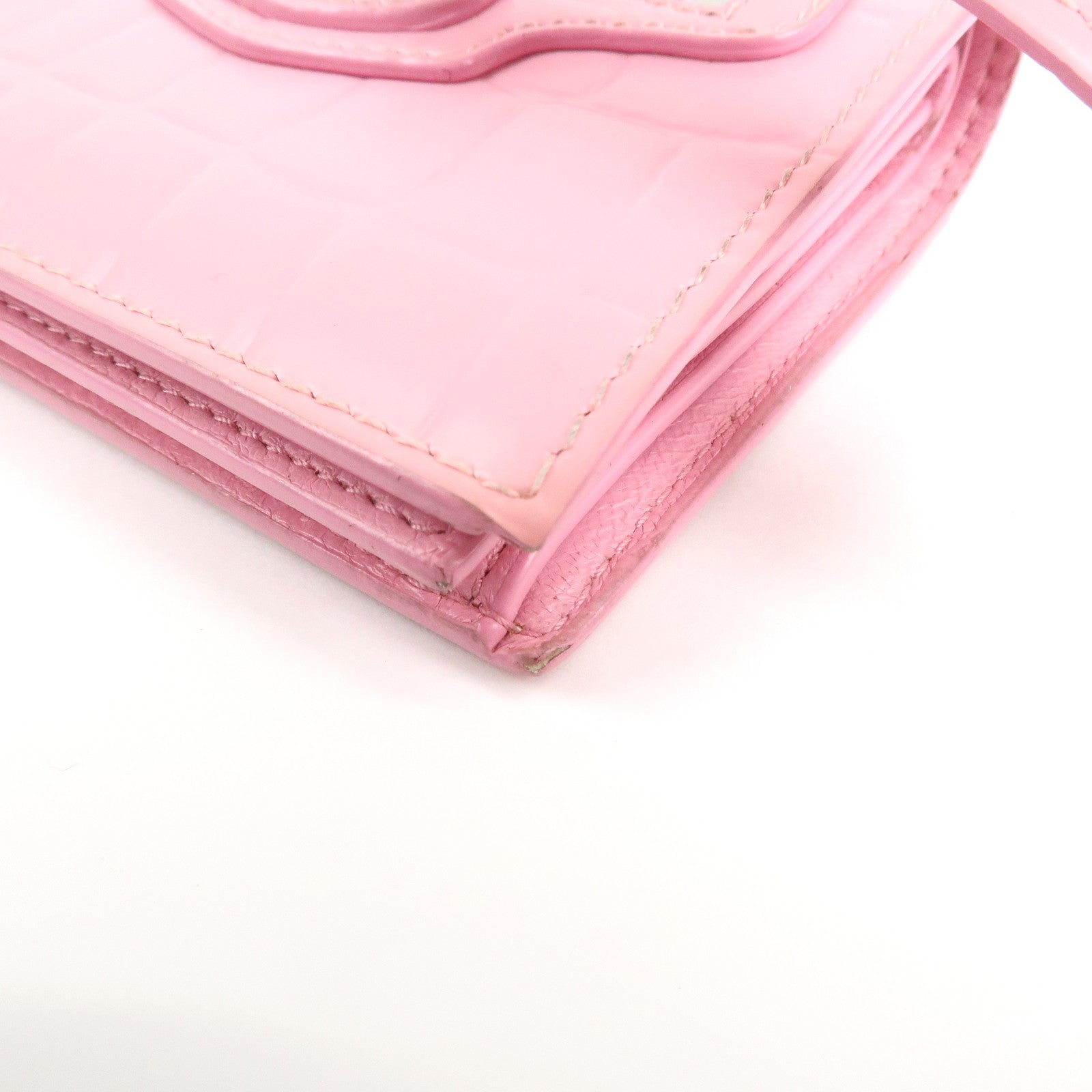 BALENCIAGA Leather Neo Classic Mini Wallet Pink Silver HDW 640111 Used