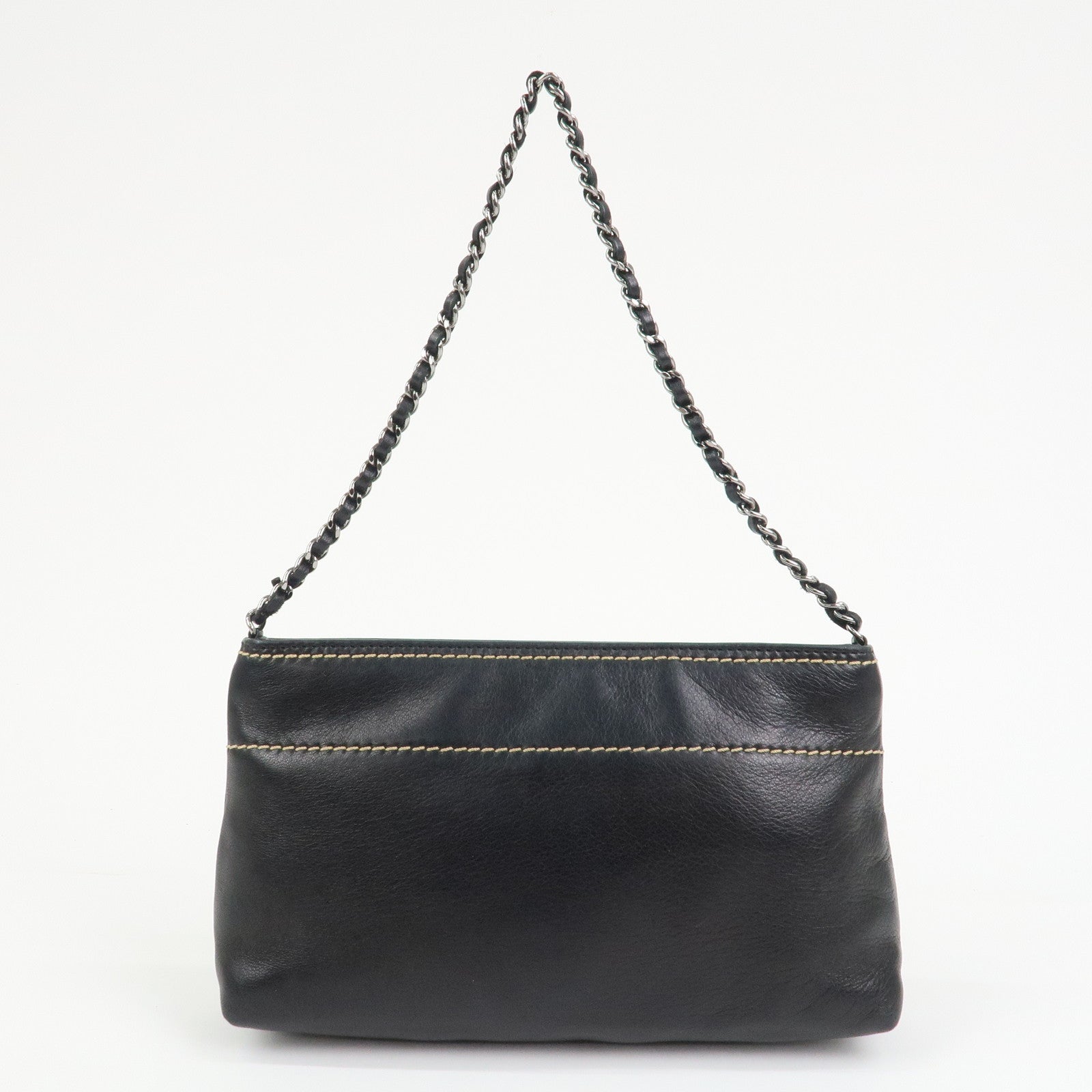 CHANEL Lambskin Chain Shoulder Bag Hand Bag Black Silver