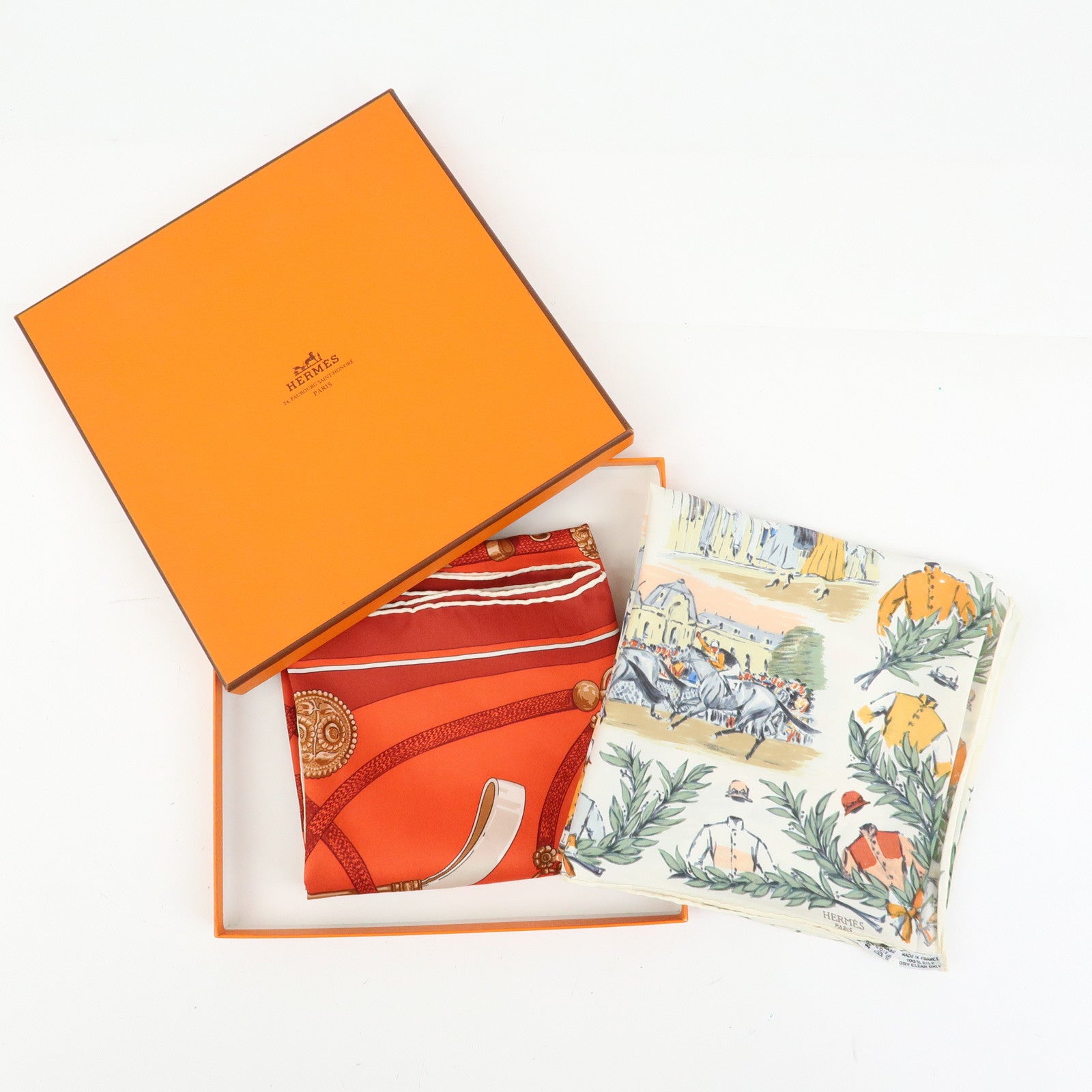 HERMES Carre 45 Carre 70 Set of 2 Silk Scarf CHANTILLY GAUCHO PAR