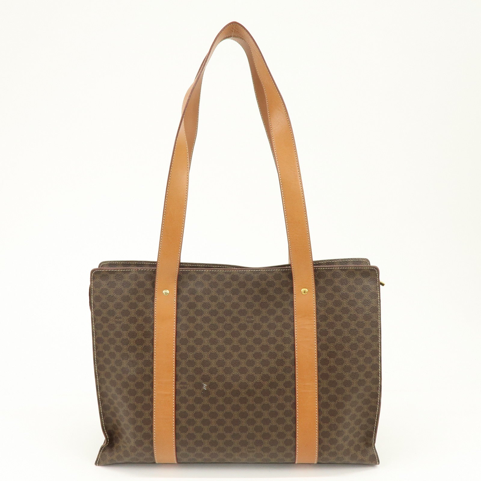 CELINE Macadam PVC Canvas Leather Tote Bag Shoulder Bag Brown