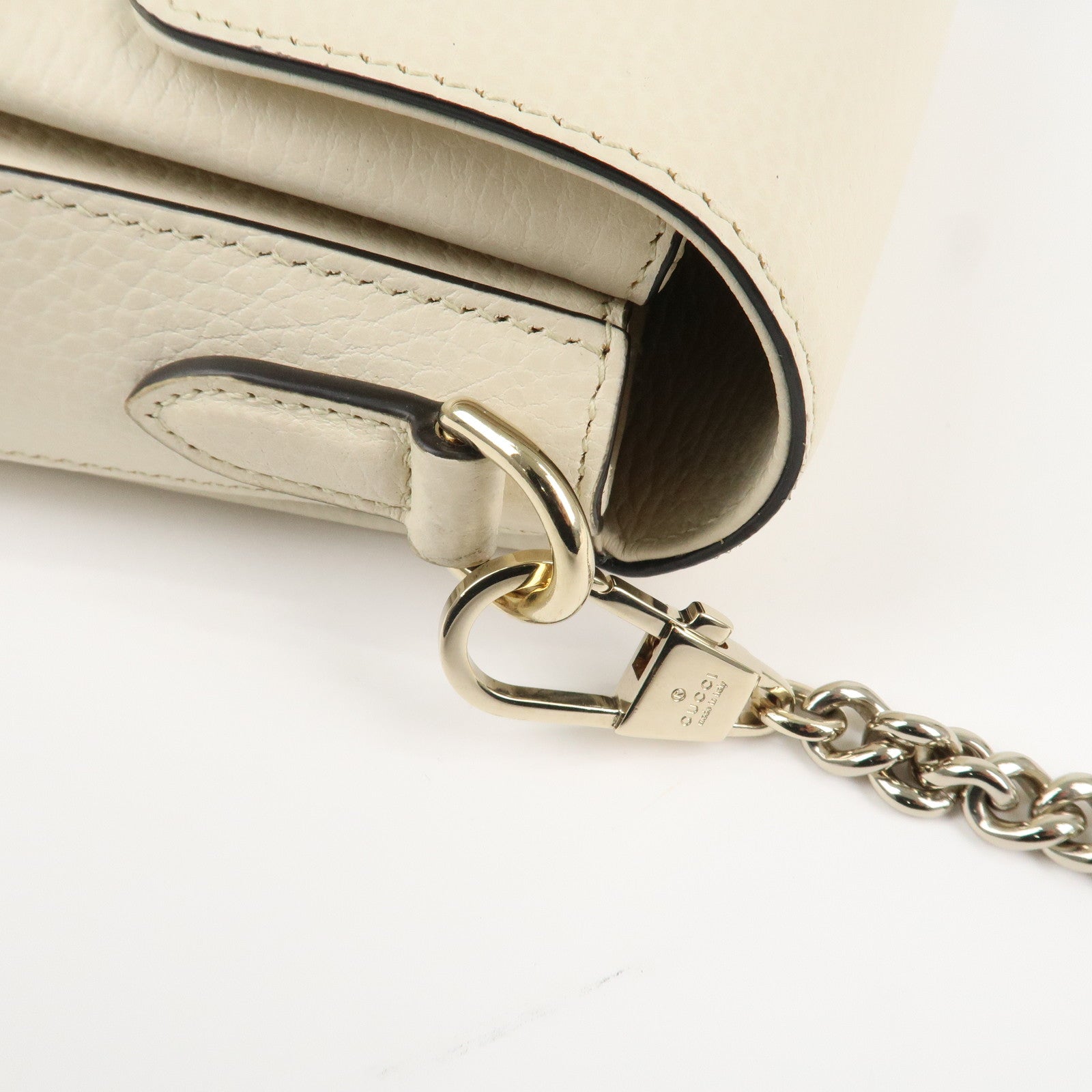 GUCCI Interlocking G Leather Chain Shoulder Bag Ivory Gold 240020 Used