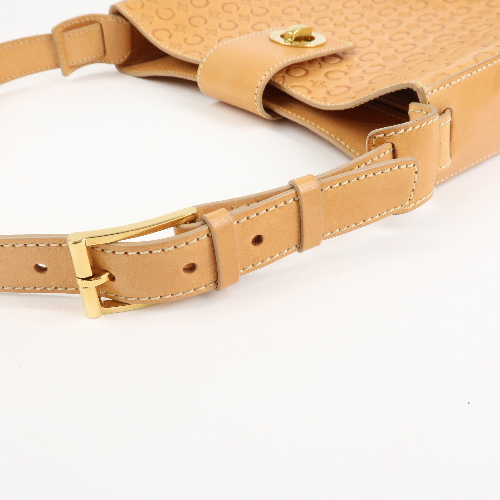 CELINE C Macadam Leather Shouler Bag Hand Bag Beige