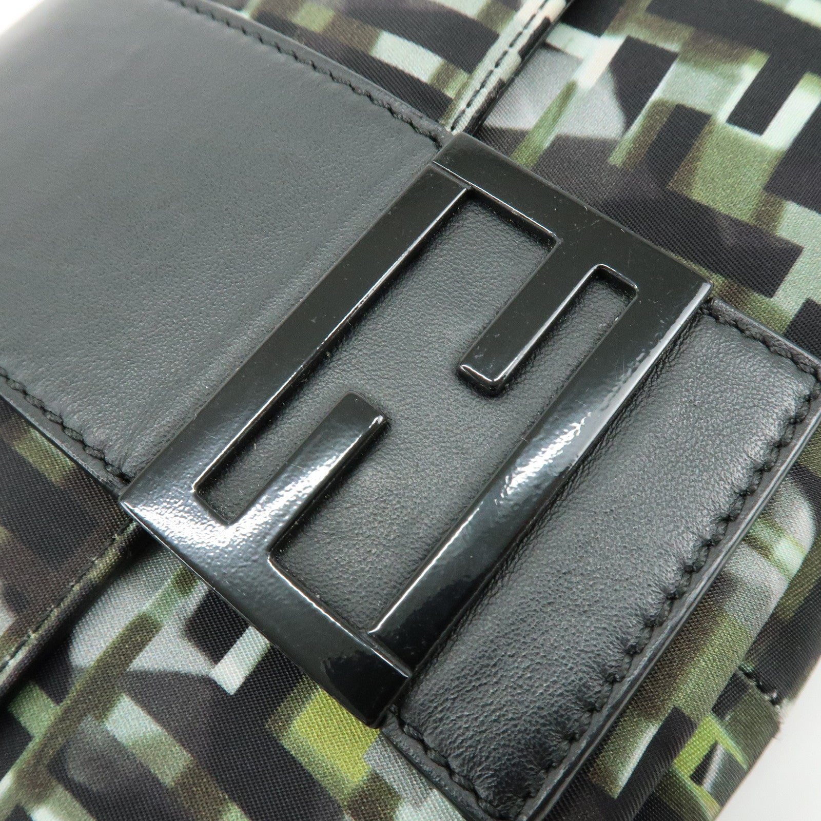 FENDI Zucca Nylon Leather Shoulder Bag Waist Bag Black Green 7VA472