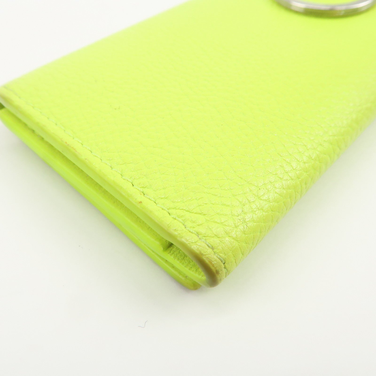 BALENCIAGA Logo Leather Key Case Key Holder Neon Yellow