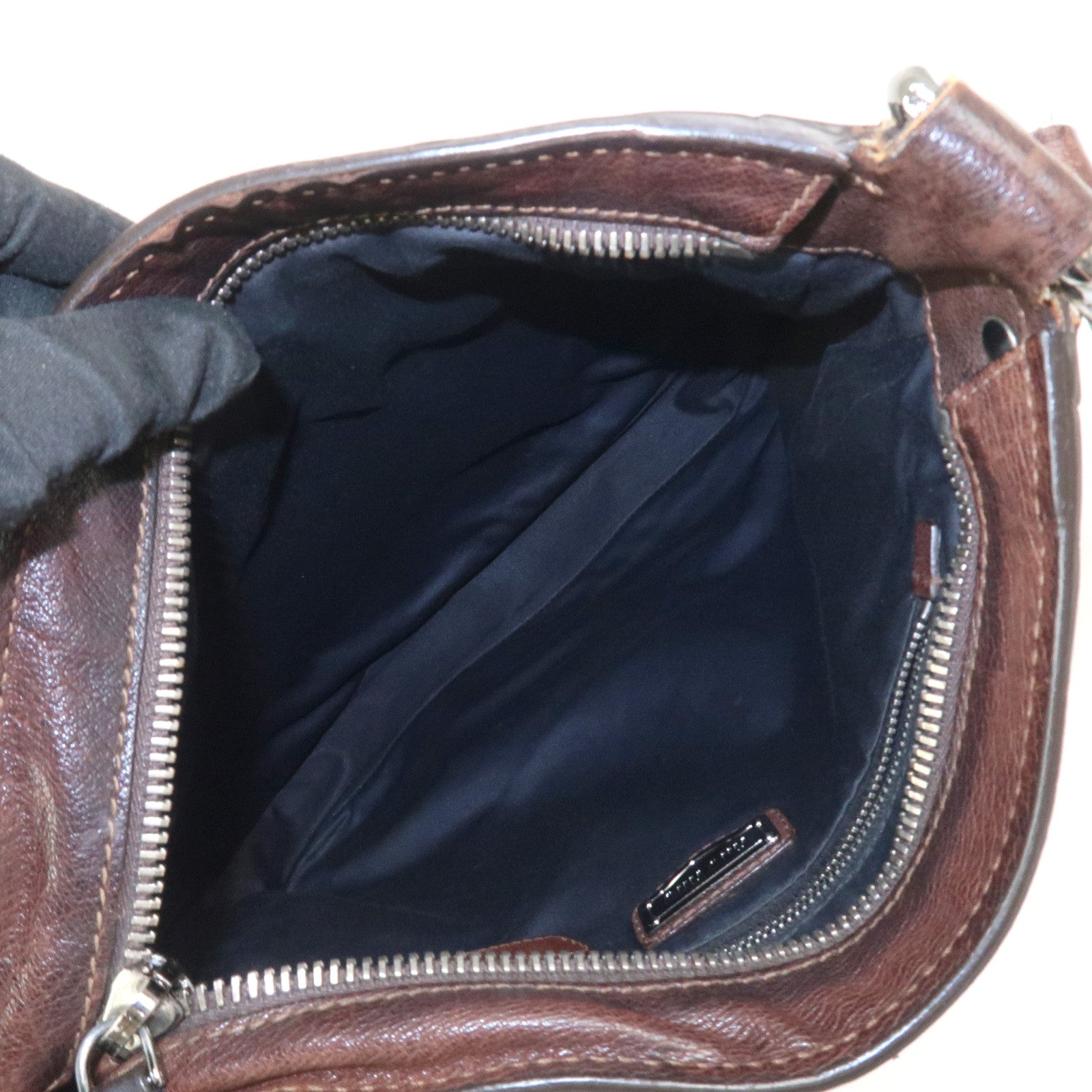 MIU MIU Logo Leather Shoulder Bag Crossbody Bag Brown