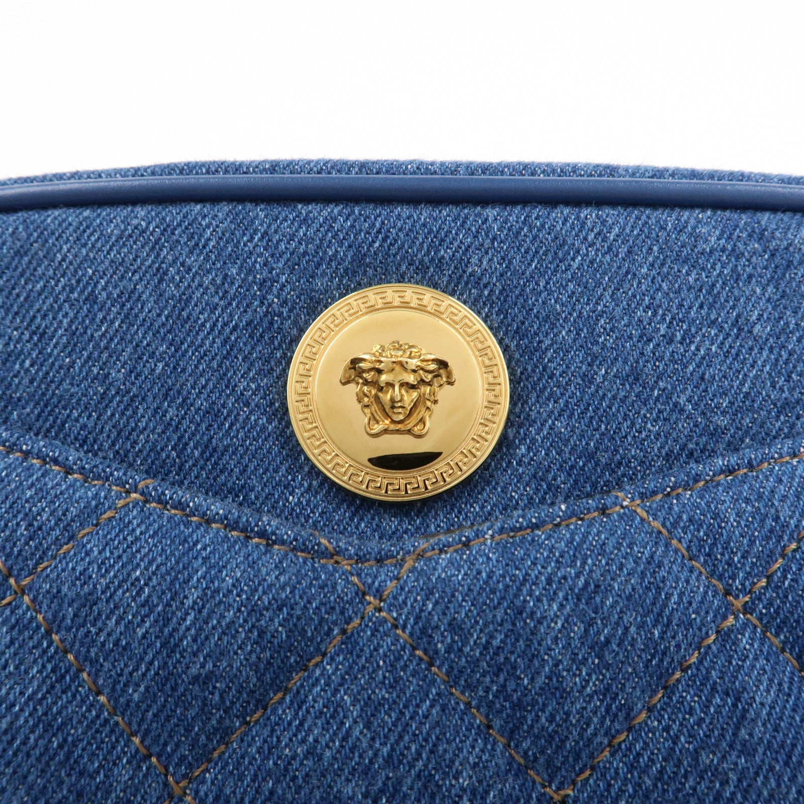 GIANNI VERSACE Denim Leather Chain Shoulder Bag Blue