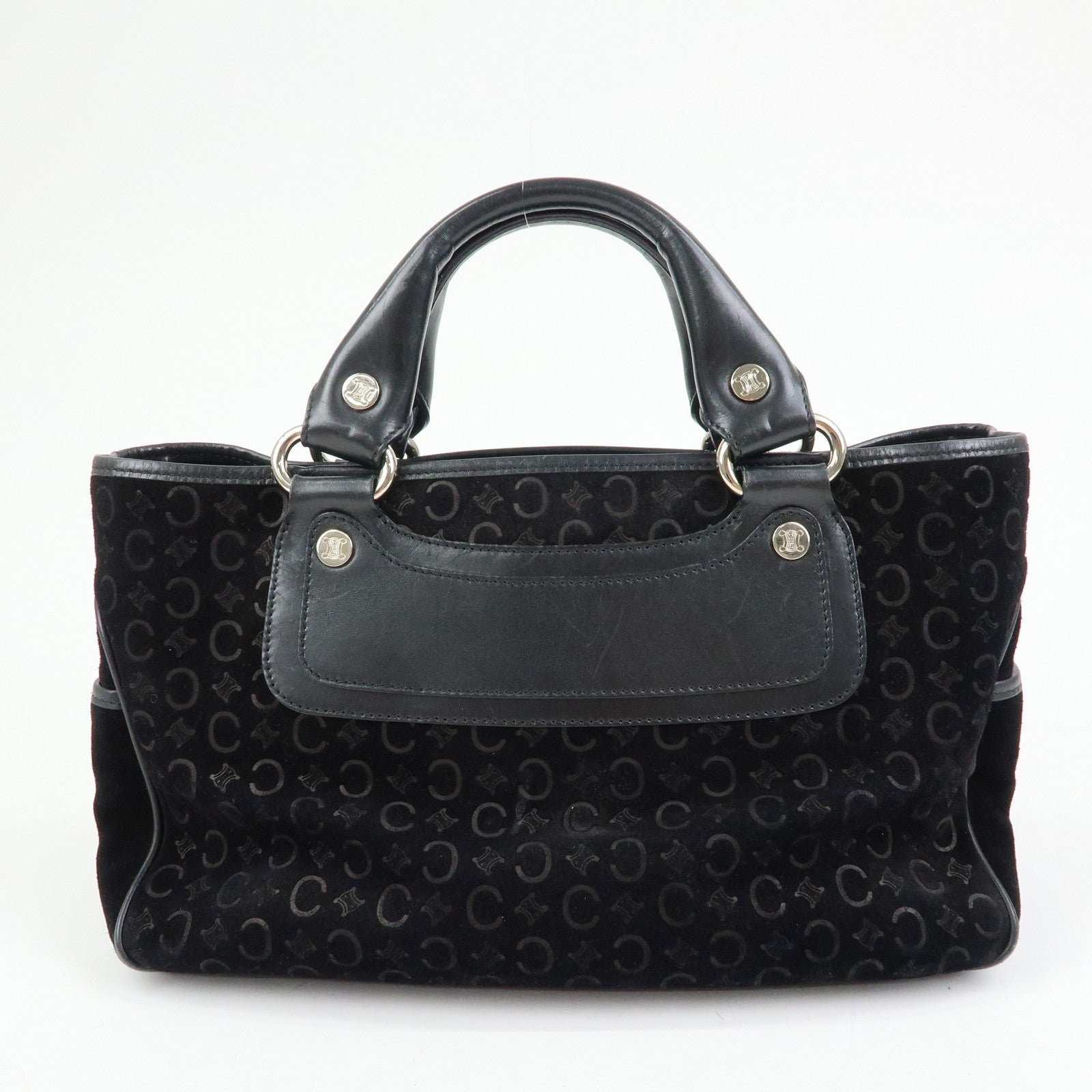 CELINE C Macadam Suede Leather Boogie Bag Hand Bag Black