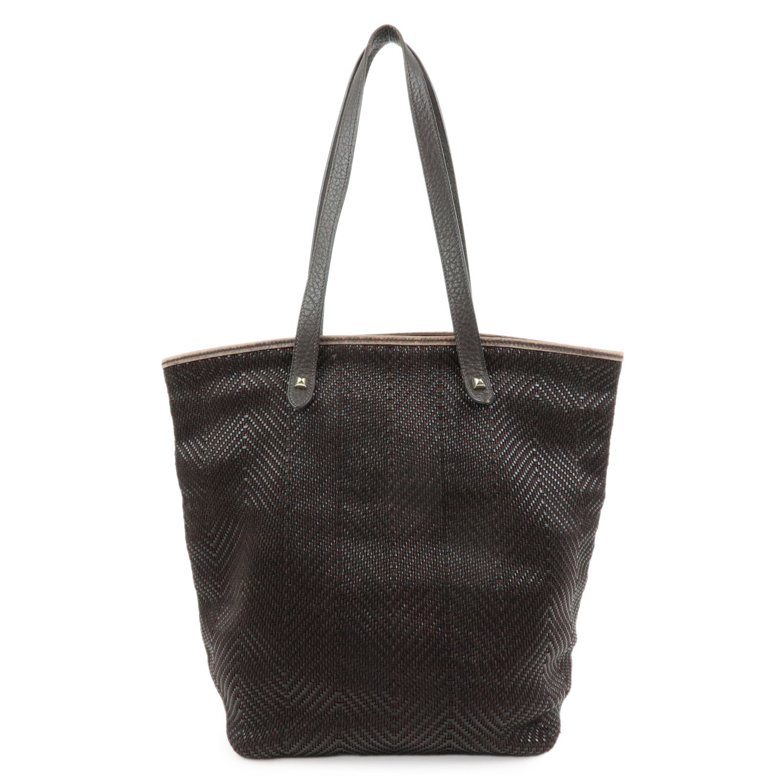 HERMES Amedaba Diago GM Polyester Leather Tote Bag Brown Black