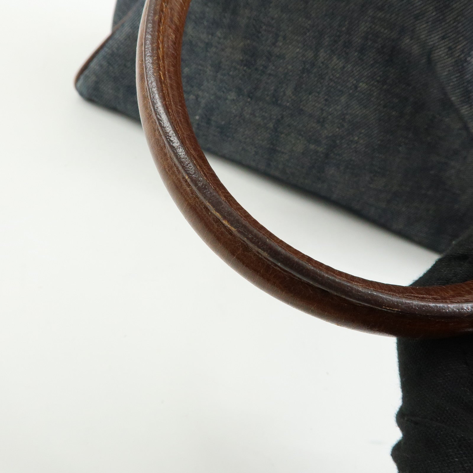 FENDI Etnico Denim Leather Tote Bag Shoulder Bag Blue Brown 8BN157