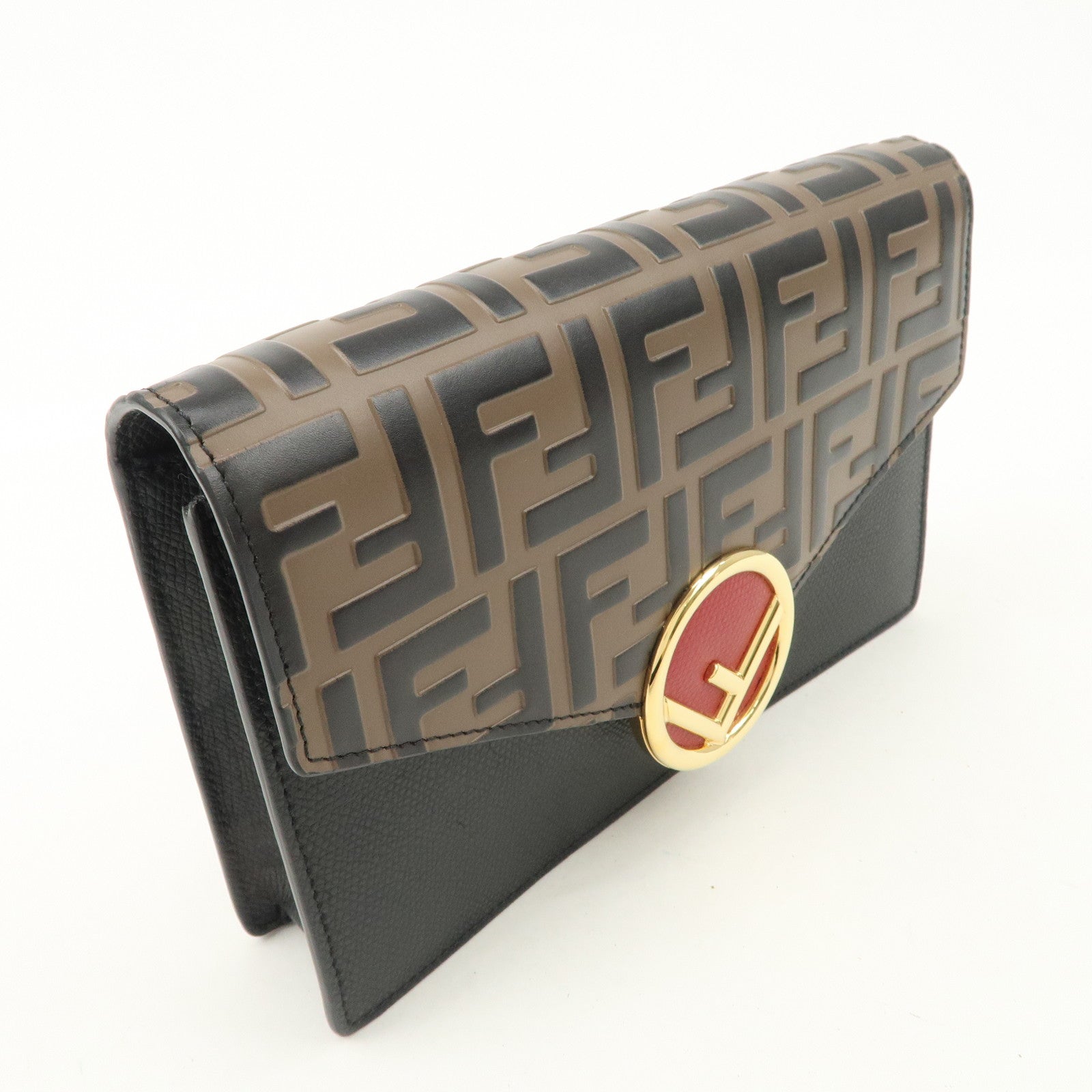 FENDI F is FENDI Leather Chain Shoulder Bag Black Brown 8BS006 Used