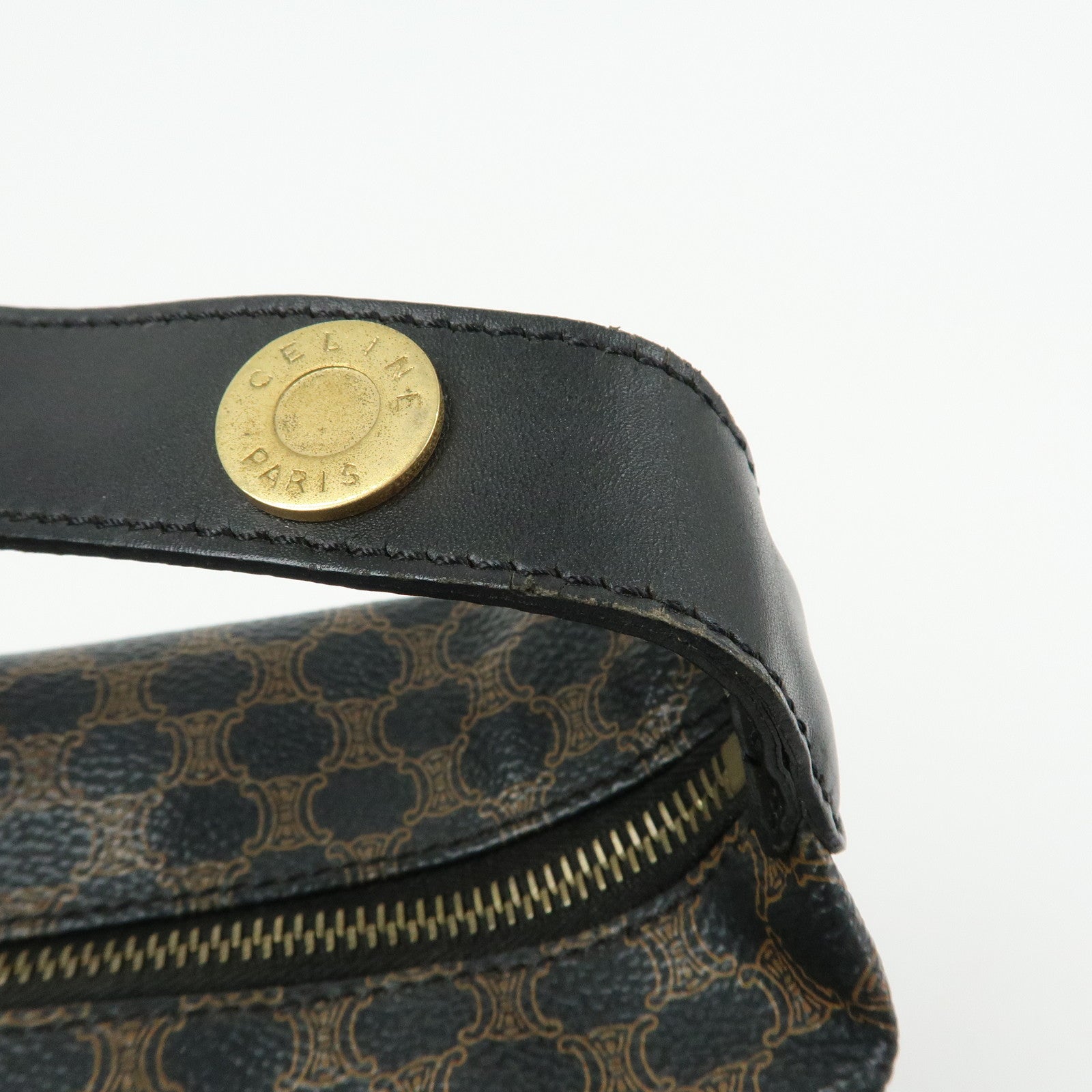 CELINE Macadam PVC Coated Canvas Leather Hand Bag Black Brown