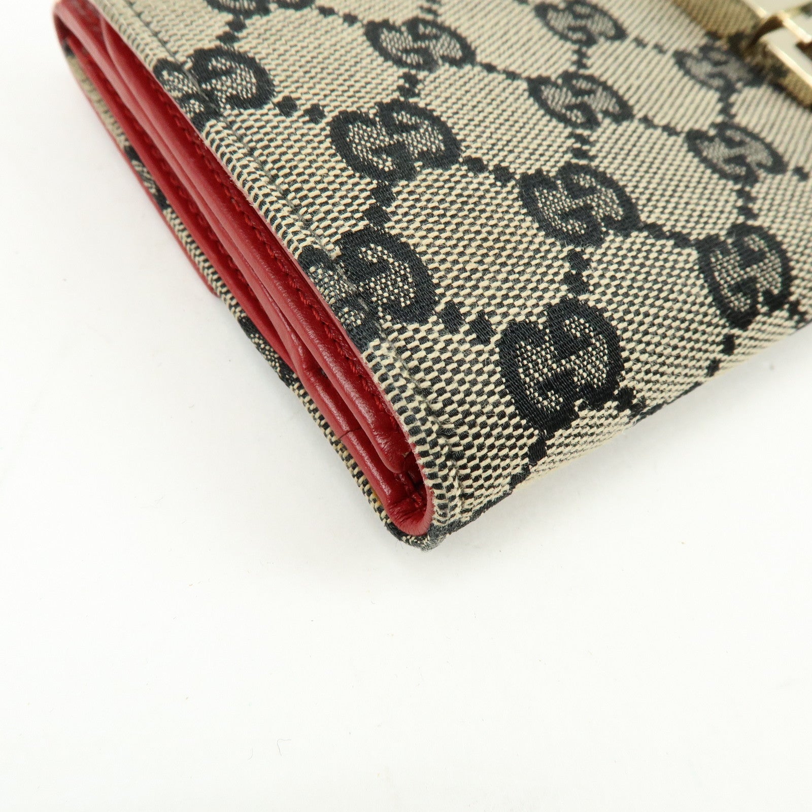 GUCCI Jackie GG Canvas Leather Long Wallet Beige Red 035.0416.2134