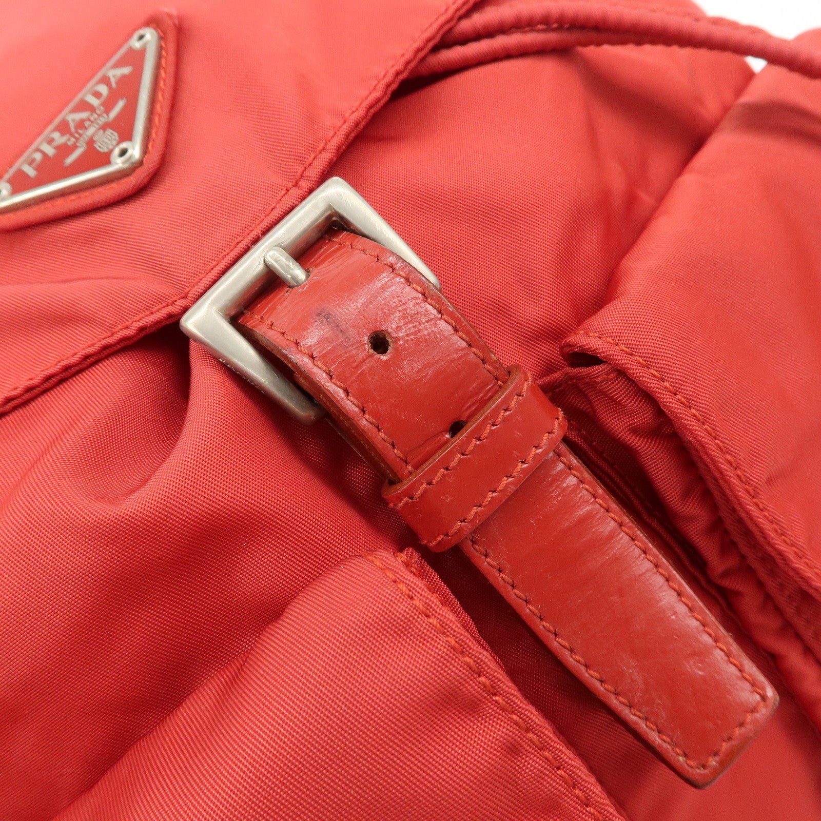 PRADA Triangle Logo Nylon Leather Backpack Rucksack Red